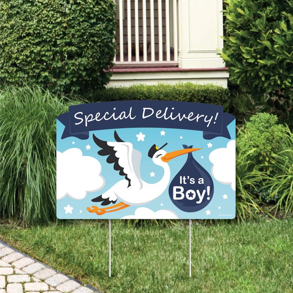 Big Dot of Happiness Boy Special Delivery - It’s A Boy Stork Baby Shower Yard Sign Lawn Decorations - Party Yardy Sign