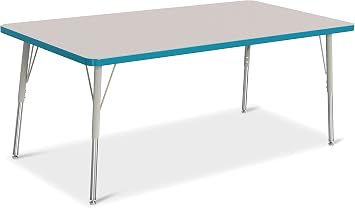 Jonti-Craft Berries 6408JCA005 طاولة نشاط مستطيلة، ارتفاع A 24"-31" ارتفاع قابل للتعديل، 30" x 60"، رمادي/أزرق مخضر/رمادي
