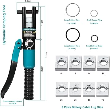 Brileine 10-Ton Hydraulic Crimping Tool with 9 Dies - Battery Cable Crimper Tool & Wire Rope Crimping Tool for 12 AWG to 2/0 AWG, 1/16 1/8 3/16 Stainless Steel Cable Railing Tool, Hydraulic Crimper