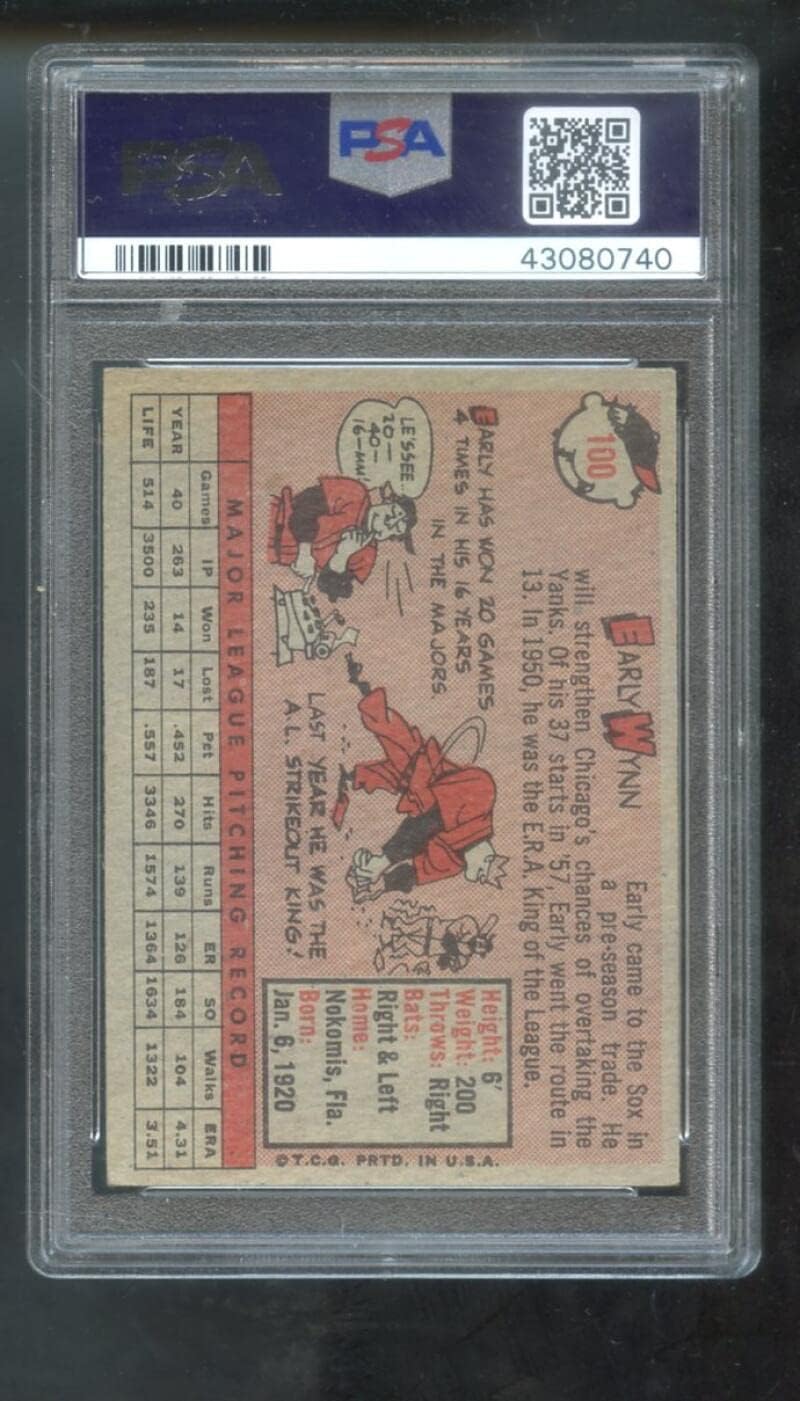 1958 Topps #100 Early Wynn PSA 4 Graded Baseball Card Chicago White Sox MLB