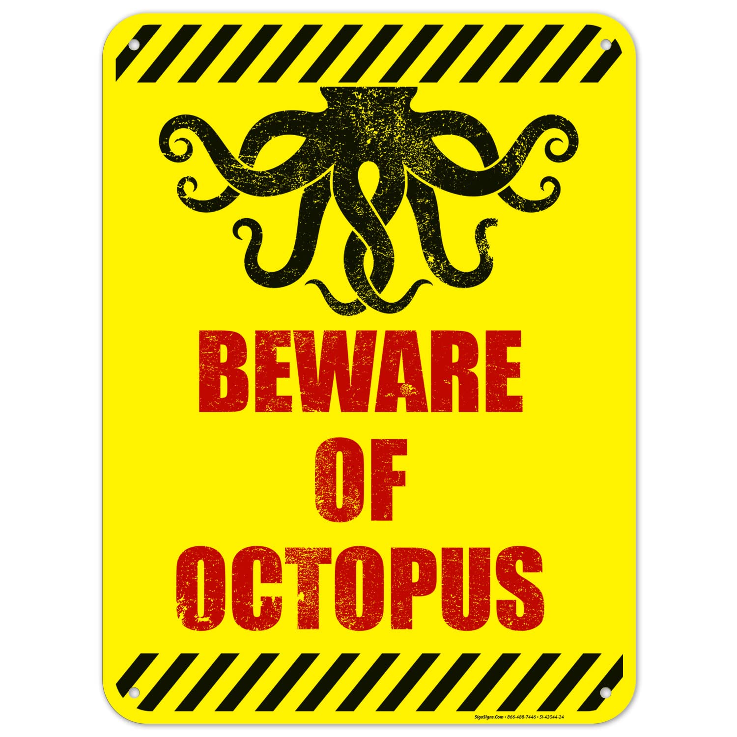 Beware of Octopus Pool Sign, 18x24 Inches, 55 mil Thick HDPS (high Density polystyrene), Made in USA