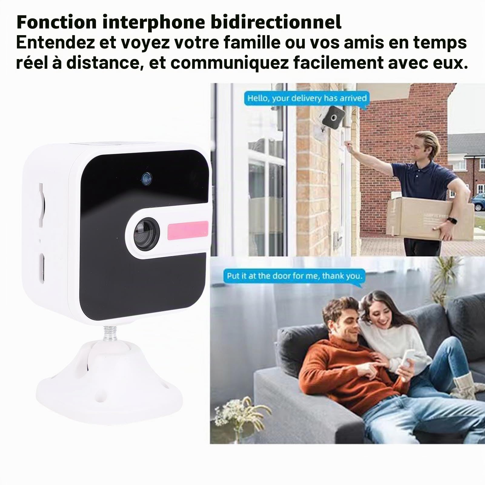 Denash Caméra de sécurité 2K, Intérieur WiFi à Piles avec une Conversation Bidirectionnelle et une Carte 32 Go Incluse pour la Surveillance à Domicile
