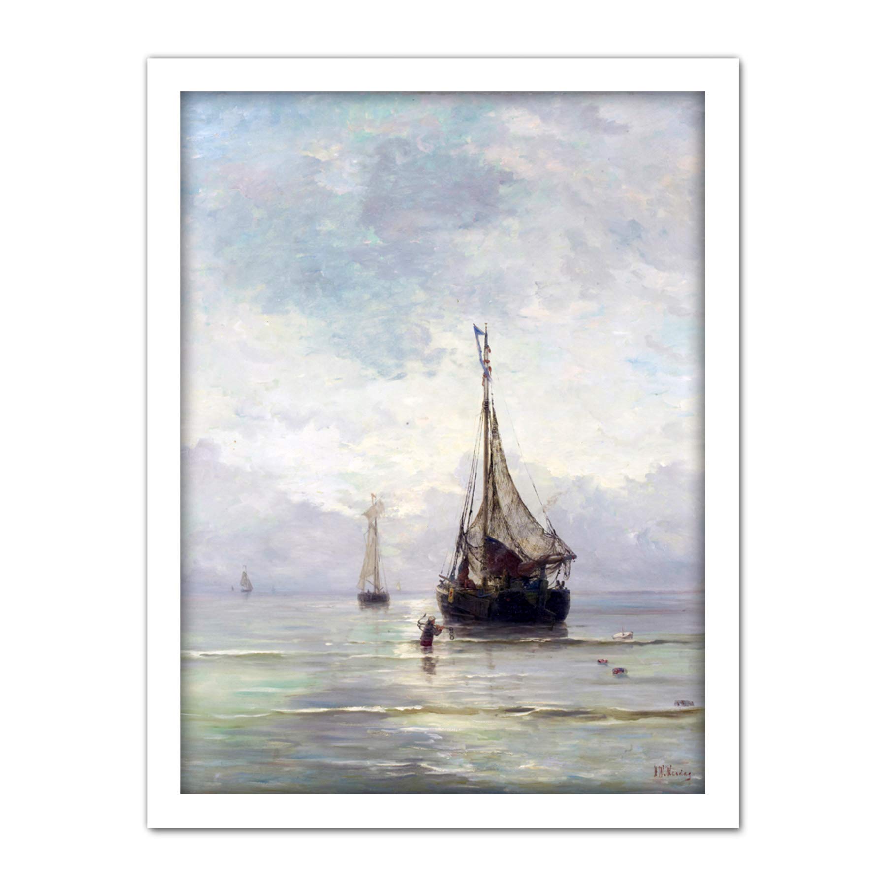 Artery8 Hendrik Willem Mesdag Calm Sea Ships Painting Artwork Framed Wall Art Print 18X24 Inch