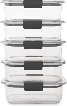 Rubbermaid Brilliance Tritan Plastic Food Storage Containers BPA Free Airtight Lids Ideal for Lunch Meal Prep & Leftovers Set of 5 (3.2 Cup)