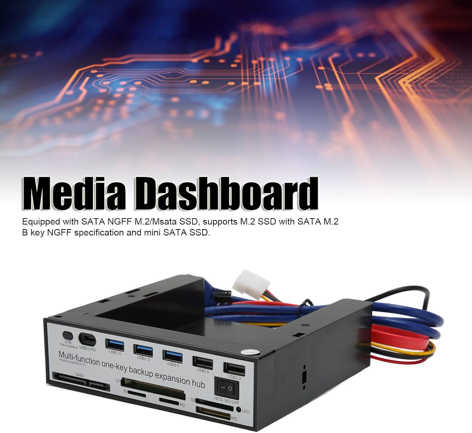 GOWENIC PC Front Panel, Media Dashboard, NGFF M.2 MSATA 16TB OTB One Click Backup Multifunctional Desktop Computer Media Front Panel USB Hub SD Card Reader