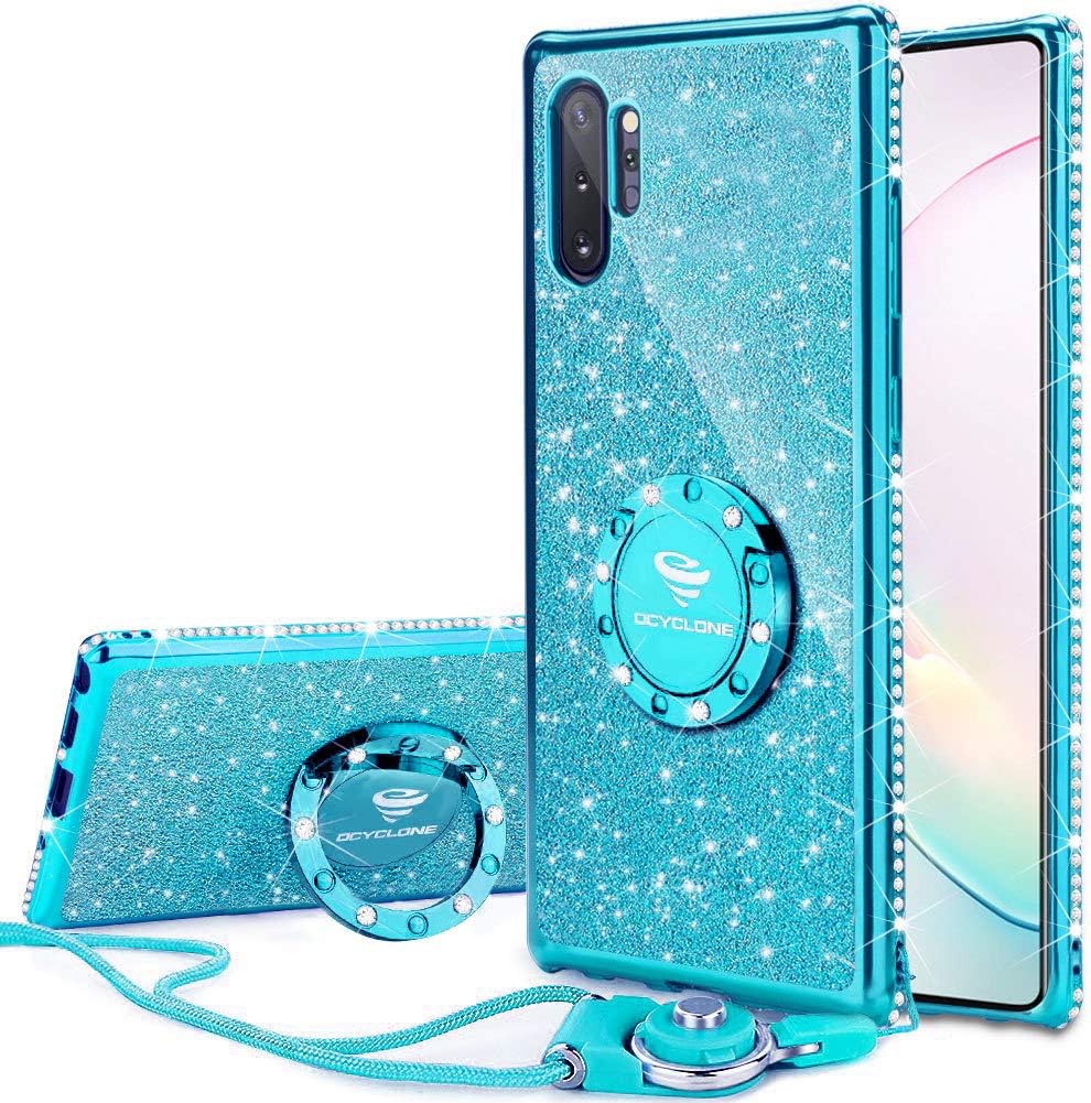 Galaxy Note 10 Plus/Note 10 Plus 5G Case, Glitter Luxury Cute Phone Case for Women Girls with Kickstand, Bling Diamond Rhinestone Bumper with Ring Stand for Samsung Galaxy Note 10 Plus 5G - Blue