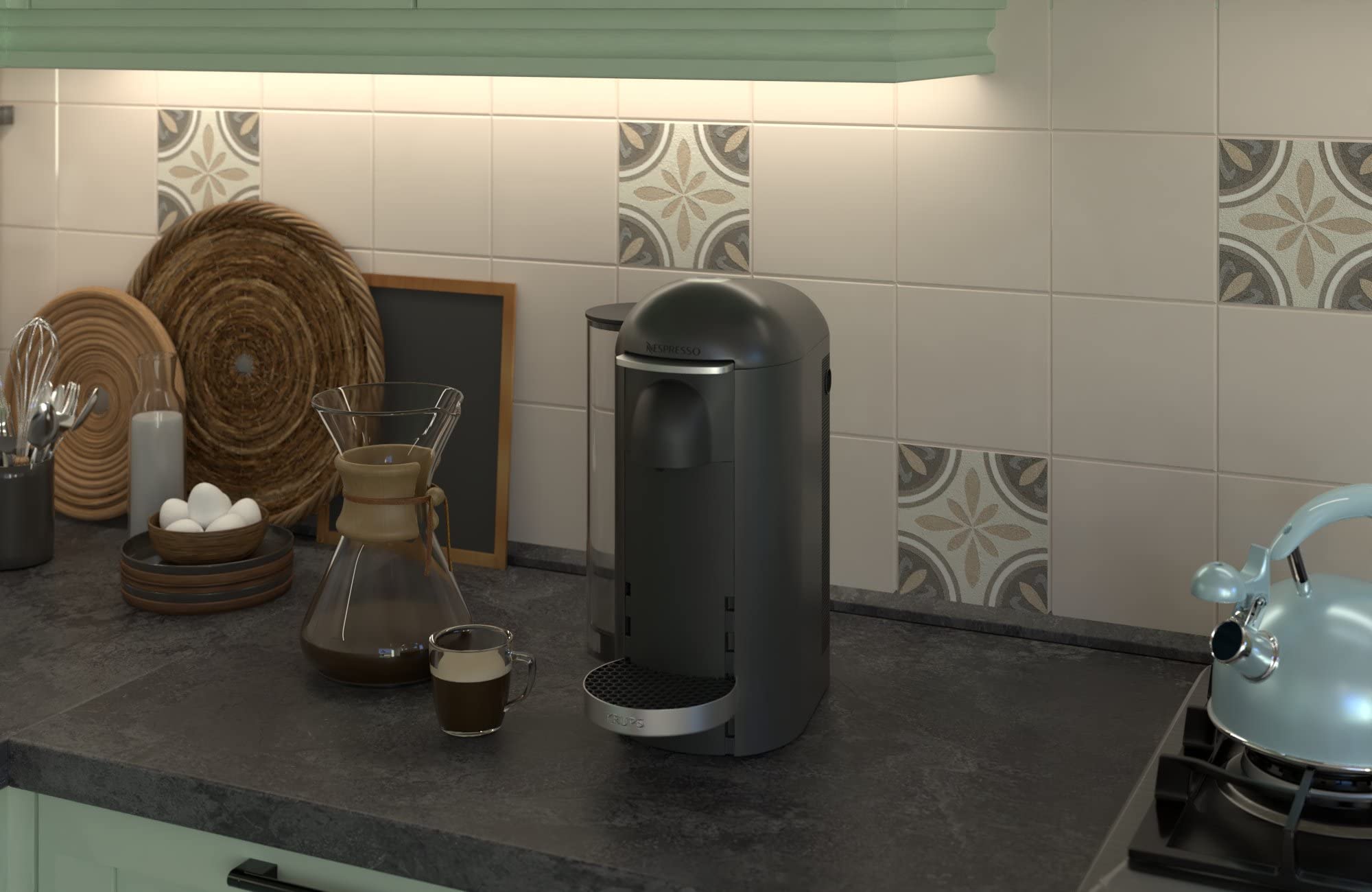 Krups Nespresso Vertuo Plus Machine à café Capacité du réservoir : 1,7 l Titanium/acier inoxydable.