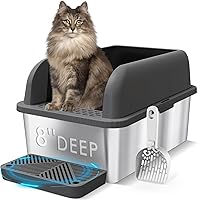 Vista 7 de Caja de arena cerrada de acero inoxidable para gatos con tapa, caja de arena extra grande para gatos grandes, bandeja de arena de metal XL