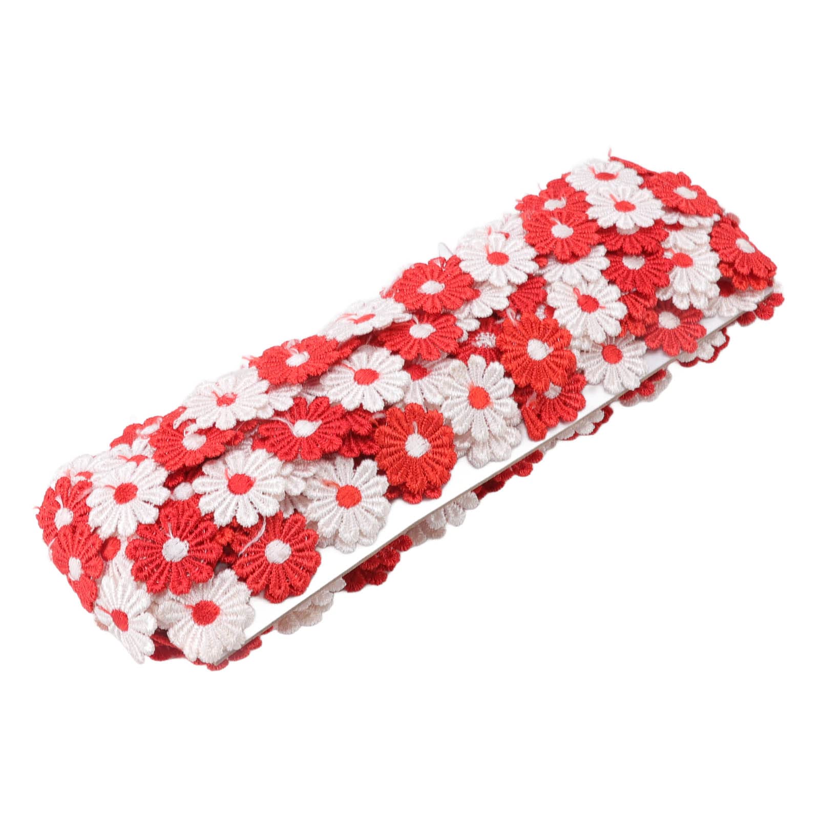 Adorno de encaje con flores de margarita, 15 yardas de tela de encaje de poliéster para manualidades y costura DIY, decoración de bodas y envoltorio de regalos, delicado adorno (rojo blanco)