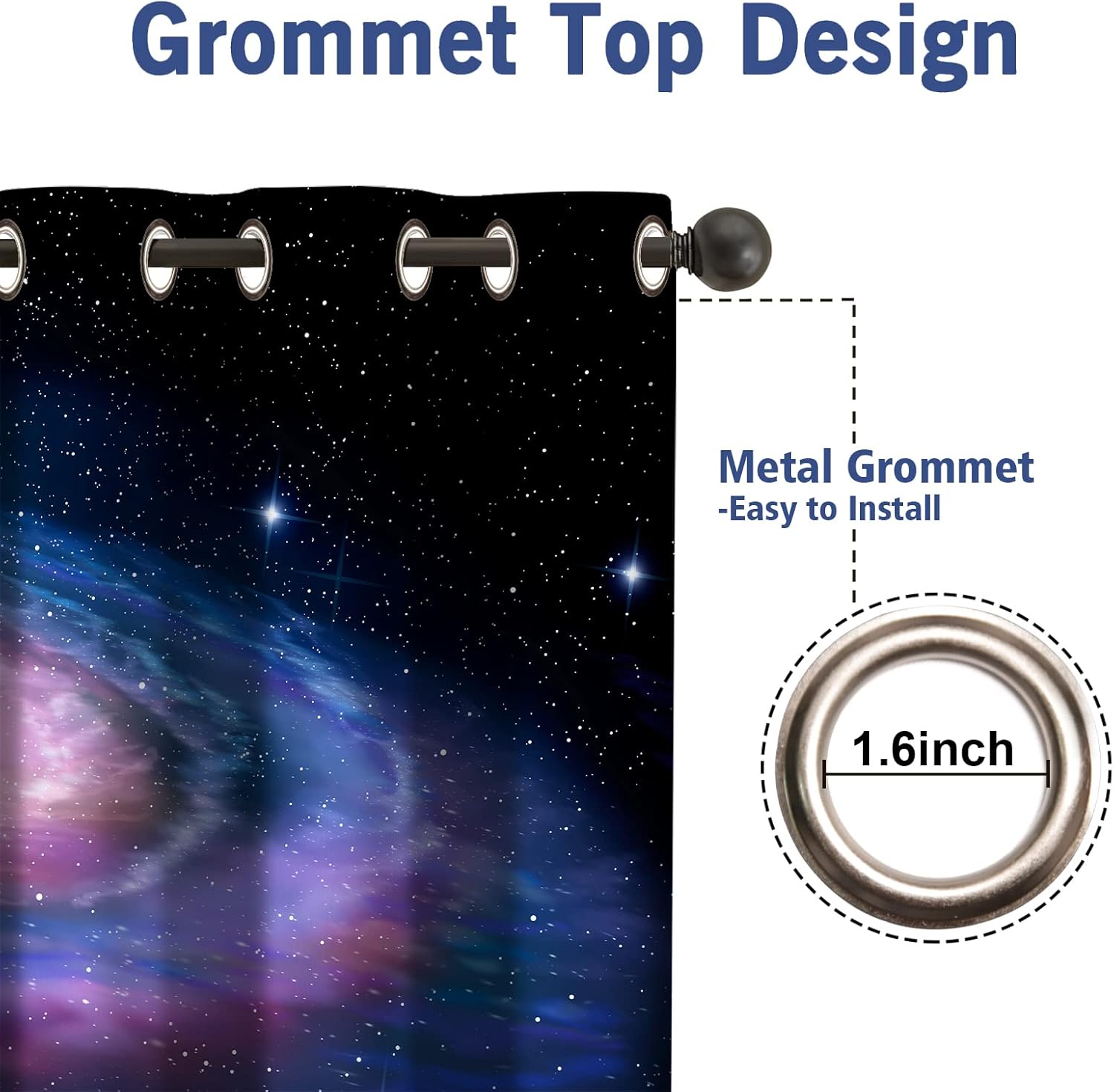 Jekeno Galaxy Blackout Curtains Outer Space Starry Sky Universe Print Grommet Window Drapes Galaxy Decor for Kids Boys Girls Bedroom Living Room 2 Panel Set, 42"x84"
