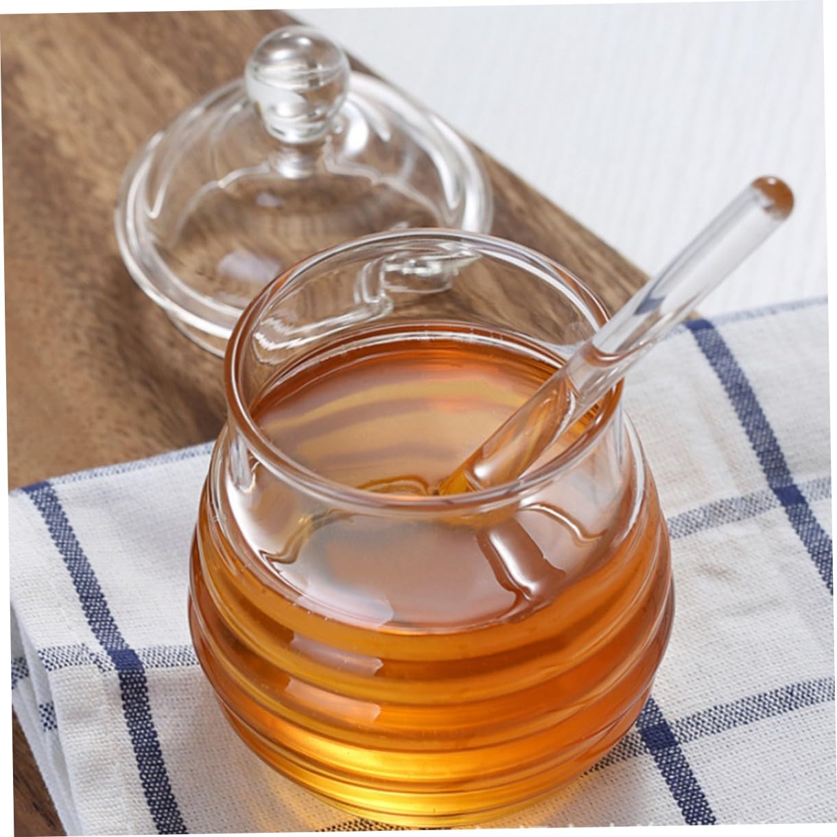 UKCOCO 2 piezas Frascos de Miel de Vidrio con Tapa y Dosificador Tarros Transparentes para Dispensar Miel Menaje Cocina Reutilizable