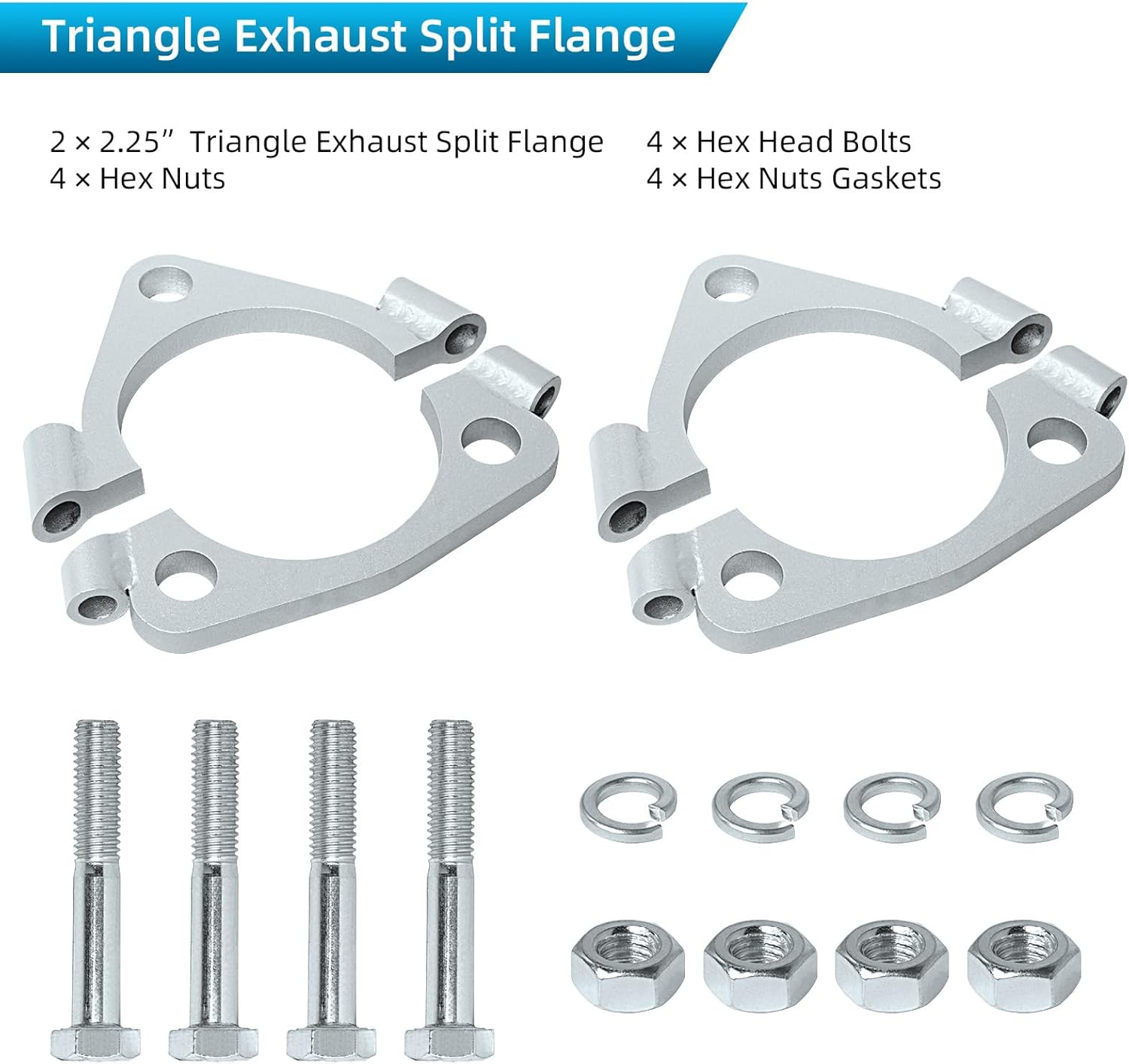 2.25" ID Triangle Exhaust Split Flange for 2" OD Flared Y Pipe, Pack of 2