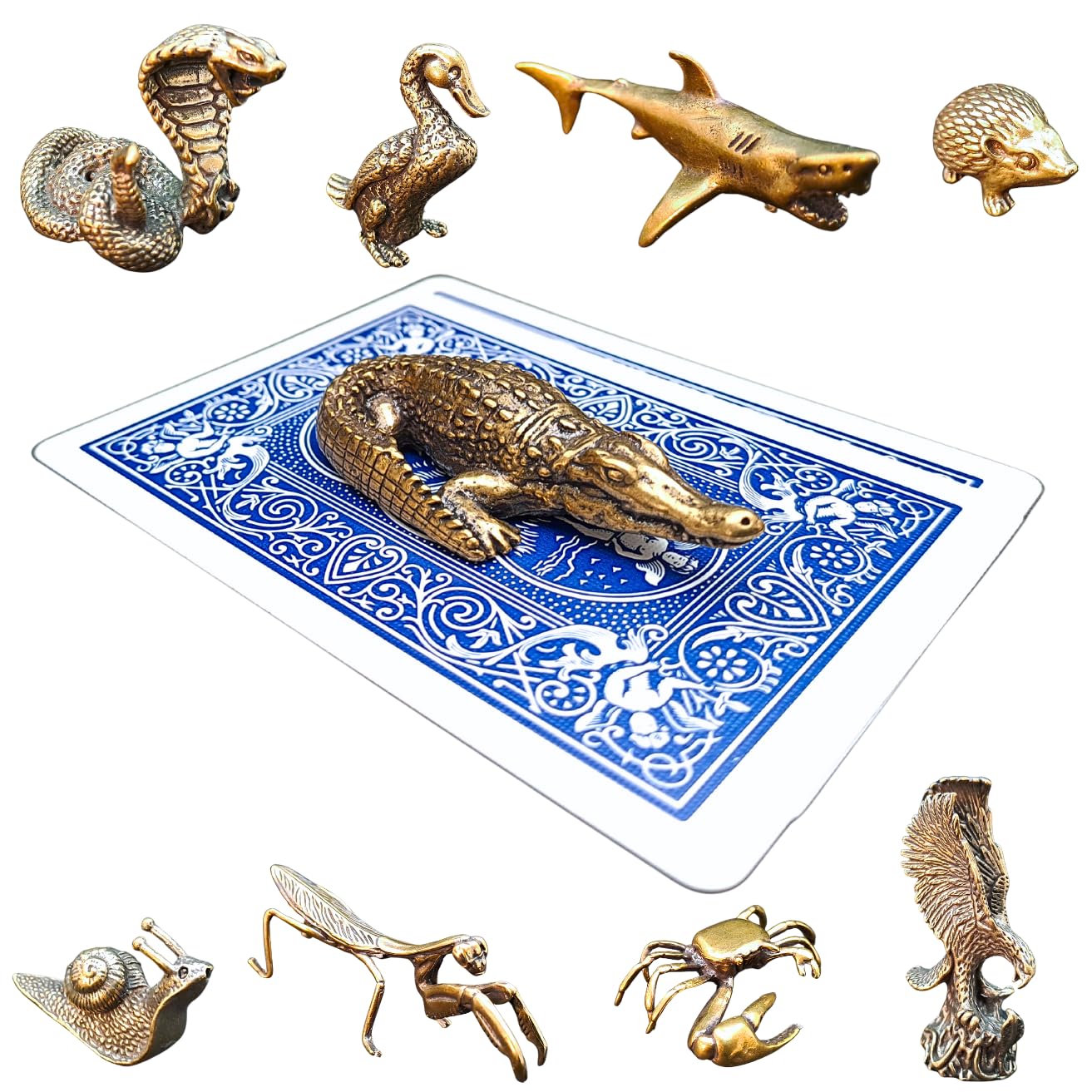 Poker Totems | Poker Card Guard | Brass Animals Edition | 44 Designs To Choose From | Heavy Weighted Card Protectors | Minature Metal Ornaments | Lucky Charms (The Crocodile)