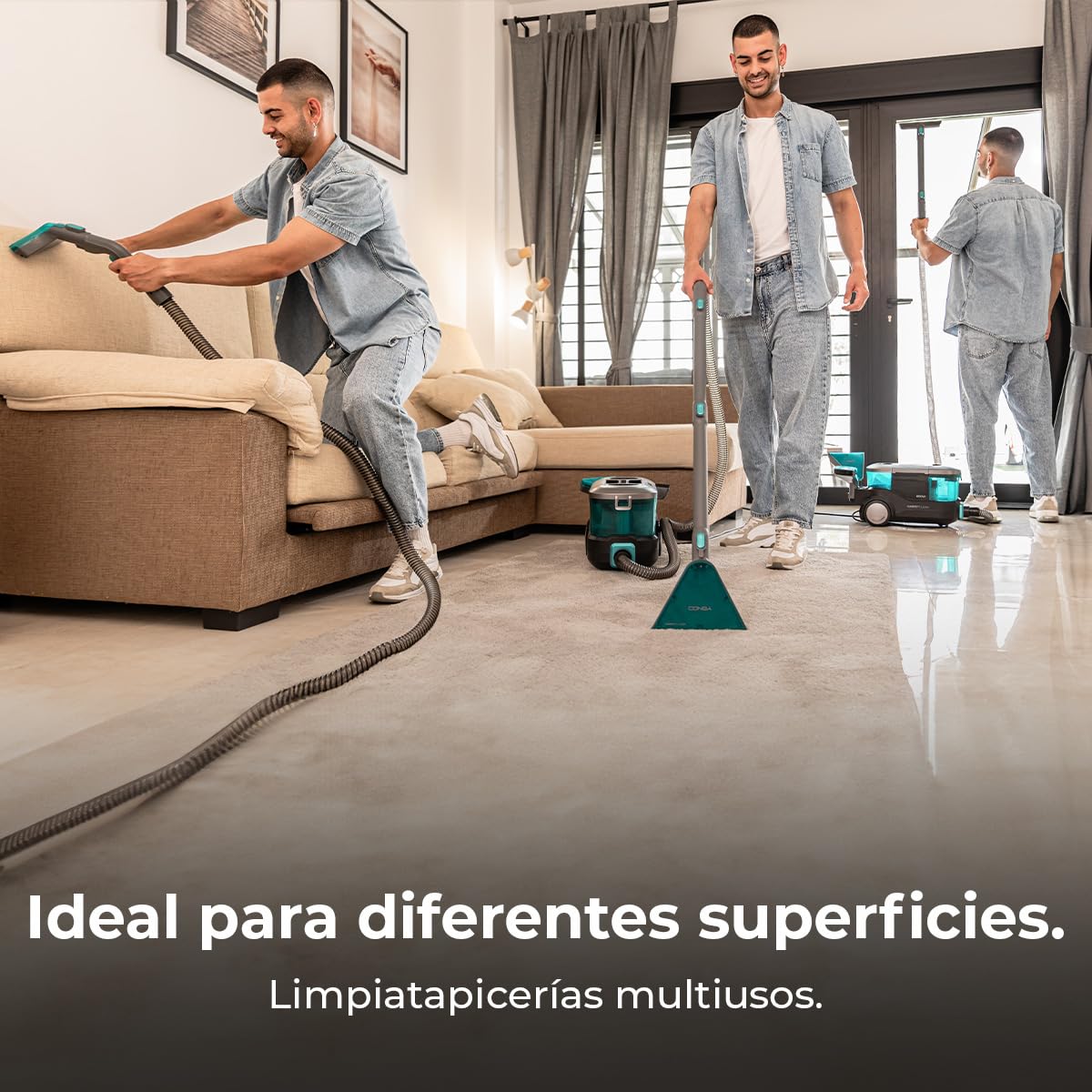 Cecotec Limpiador Aspirador de Tapicerías y Alfombras, Aspiradora de Trineo Conga CarpetClean 10000 EasyHome. 800W, Depósito de Agua Limpia 3L y Agua Sucia 1,5L, Multisuperficie, Kit Accesorios