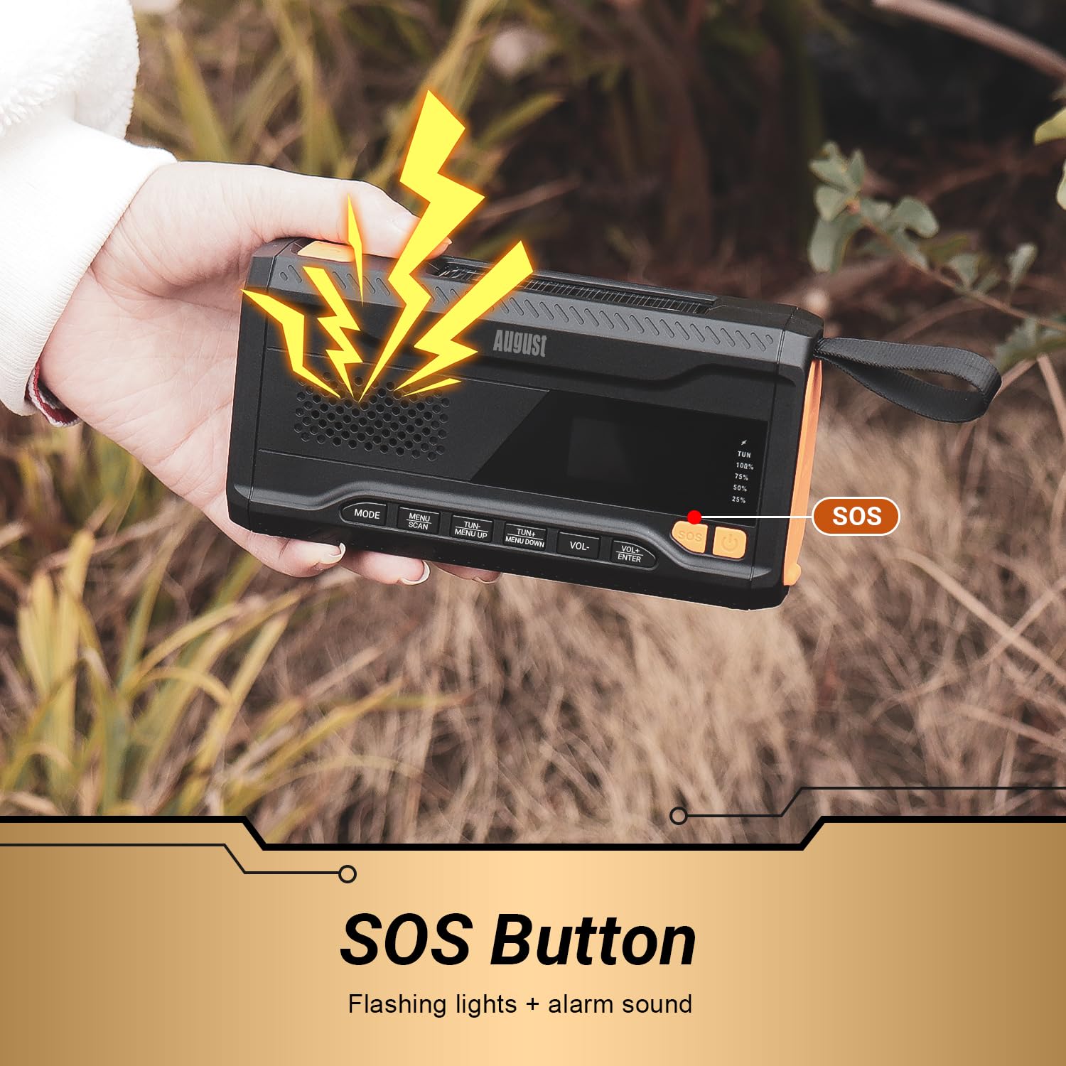August MB290B Kurbelradio DAB/FM/Bluetooth - Solar Radio 4500mAh wiederaufladbare Powerbank, 3 Modi LED Taschenlampe Sleeptimer SOS-Alarm 3.5mm Notfallradio mit Handkurbel für Camping Wandern Zelten
