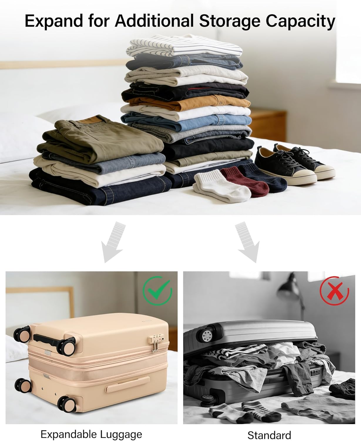 Hanke Expandable Carry On Luggage 22x14x9 Airline Approved, 20 Inch Hard Shell Suitcases with Wheels, Lightweight Travel Luggage Carry On Suitcase for Woman & Men with Tsa Lock(Cuba Sand)