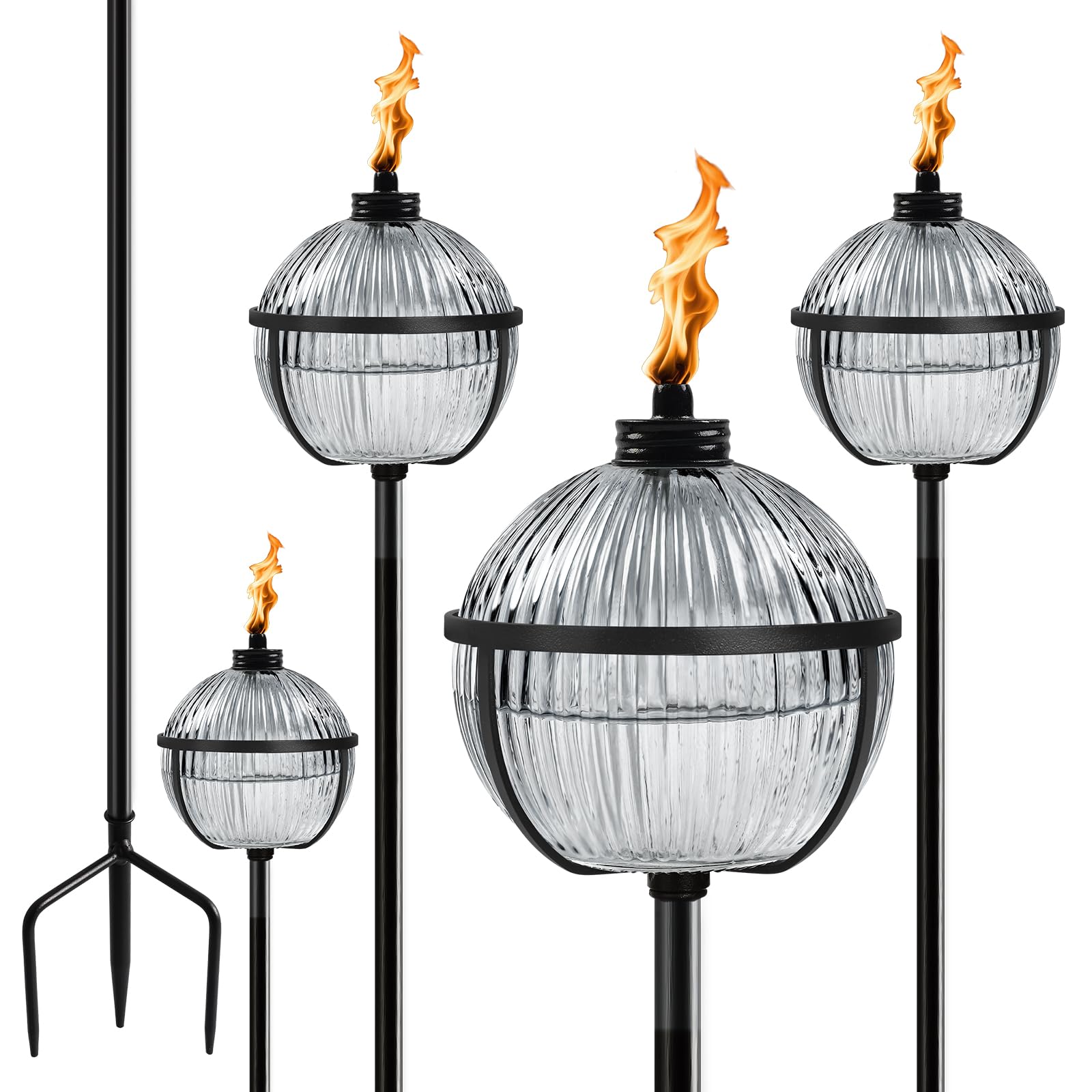 Photo 1 of Missing hardware--------------------------------------------------------XINWXSS Citronella Torches Set of 4, Large Capacity 16 oz Outdoor Glass Torch Garden Décor?58.6 - Inch Upgraded Citronella Torches with 3-Prong Grounded Stake for Yard, Patio, Gatheri