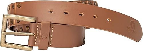Miniatura 5 de MONZA Cinturón de cuero clásico con tachuelas de latón y remache, cinturón de cintura de cuero de 1.5 pulgadas de ancho