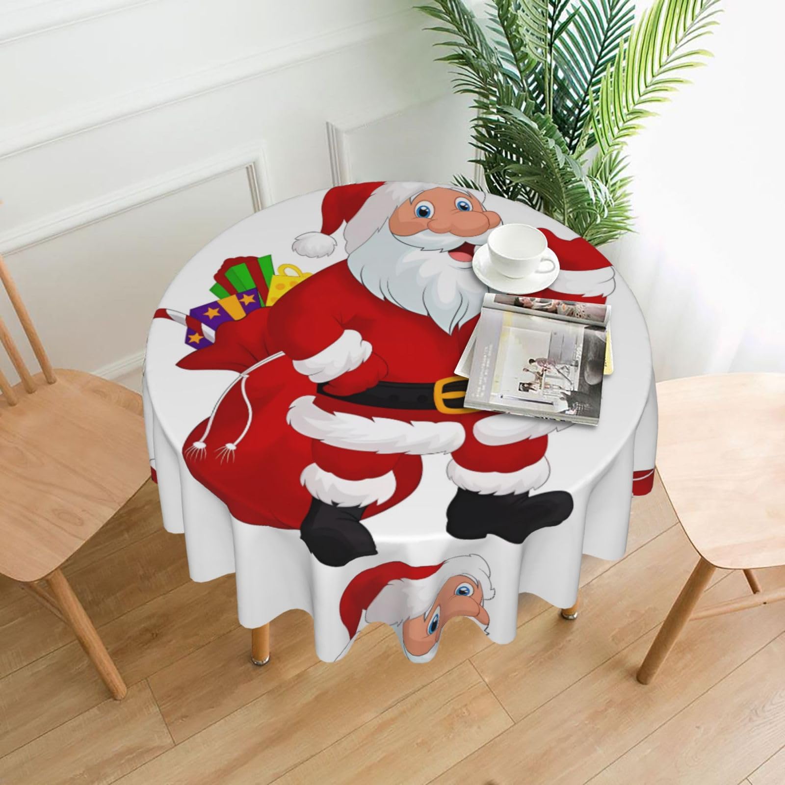 YYHWHJDE Santa Claus gifts Prints Round Decorative Table Throw 60in – Waterproof Table Cover for Elegant Dining & Outdoor Gatherings