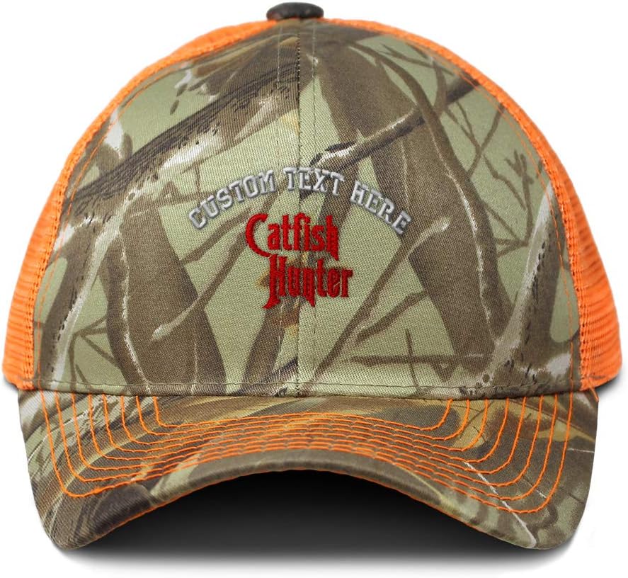 Custom Camo Mesh Trucker Hat Catfish Hunter Embroidery Neon Hunting Baseball Cap
