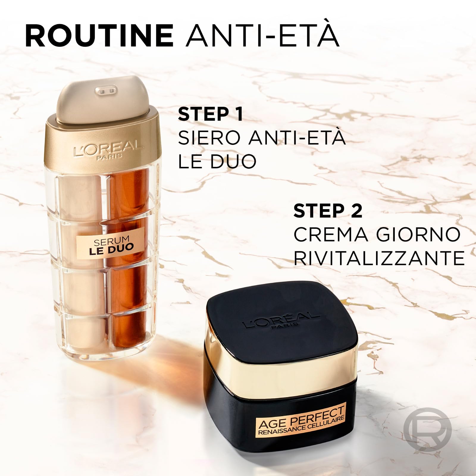 L'Oréal Paris Age Perfect Siero Anti-età Le Duo Illuminante Rassodante con Collagene Vitamine C B3 30ml + Age Perfect Renaissance Cellulaire Crema Viso Rivitalizzante con Neoespiridina Vitamina E 50ml