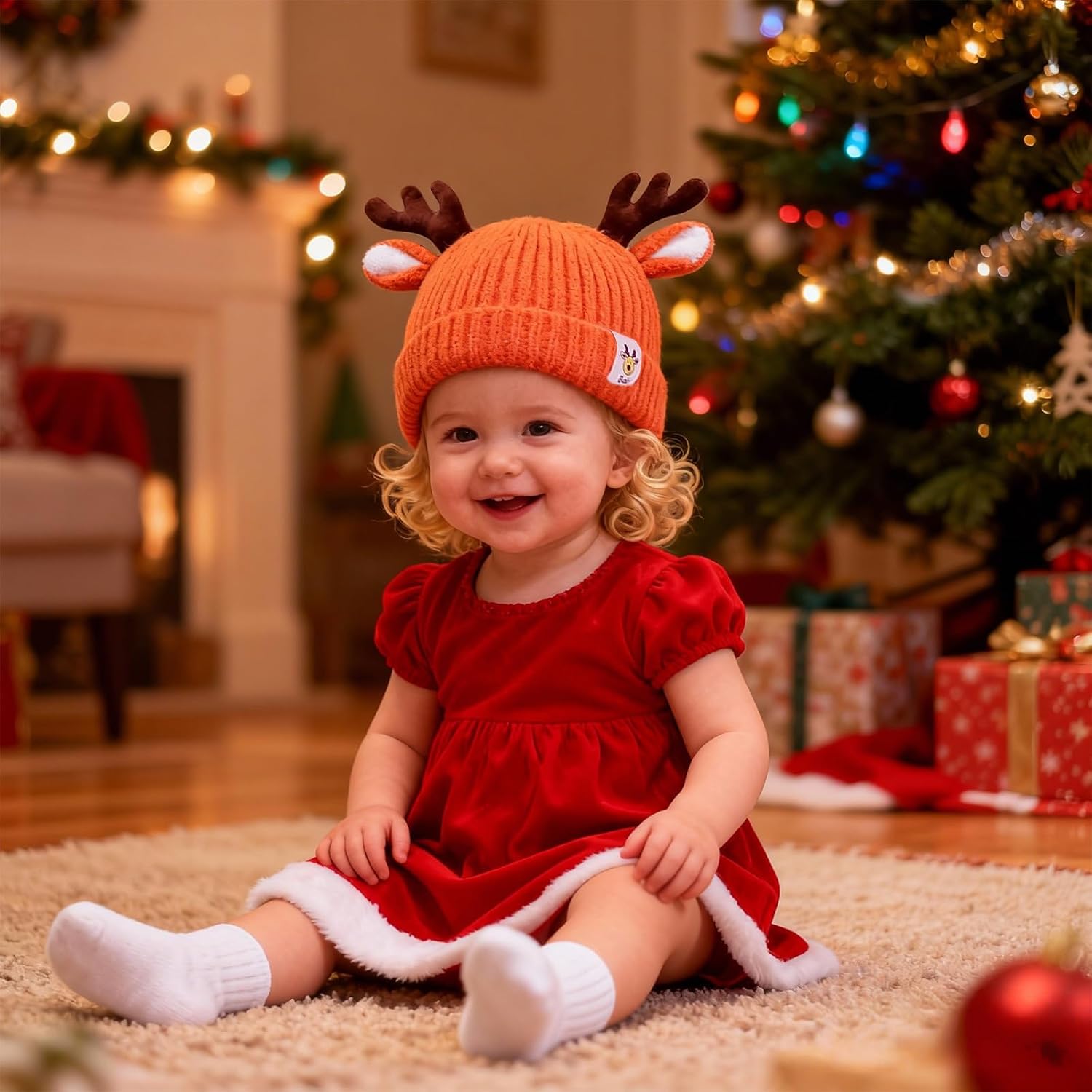 Baby Beanie Hat Cute Antlers Reindeer Crochet Knitted Hat Winter Warm Cap for Toddler Boys Girls