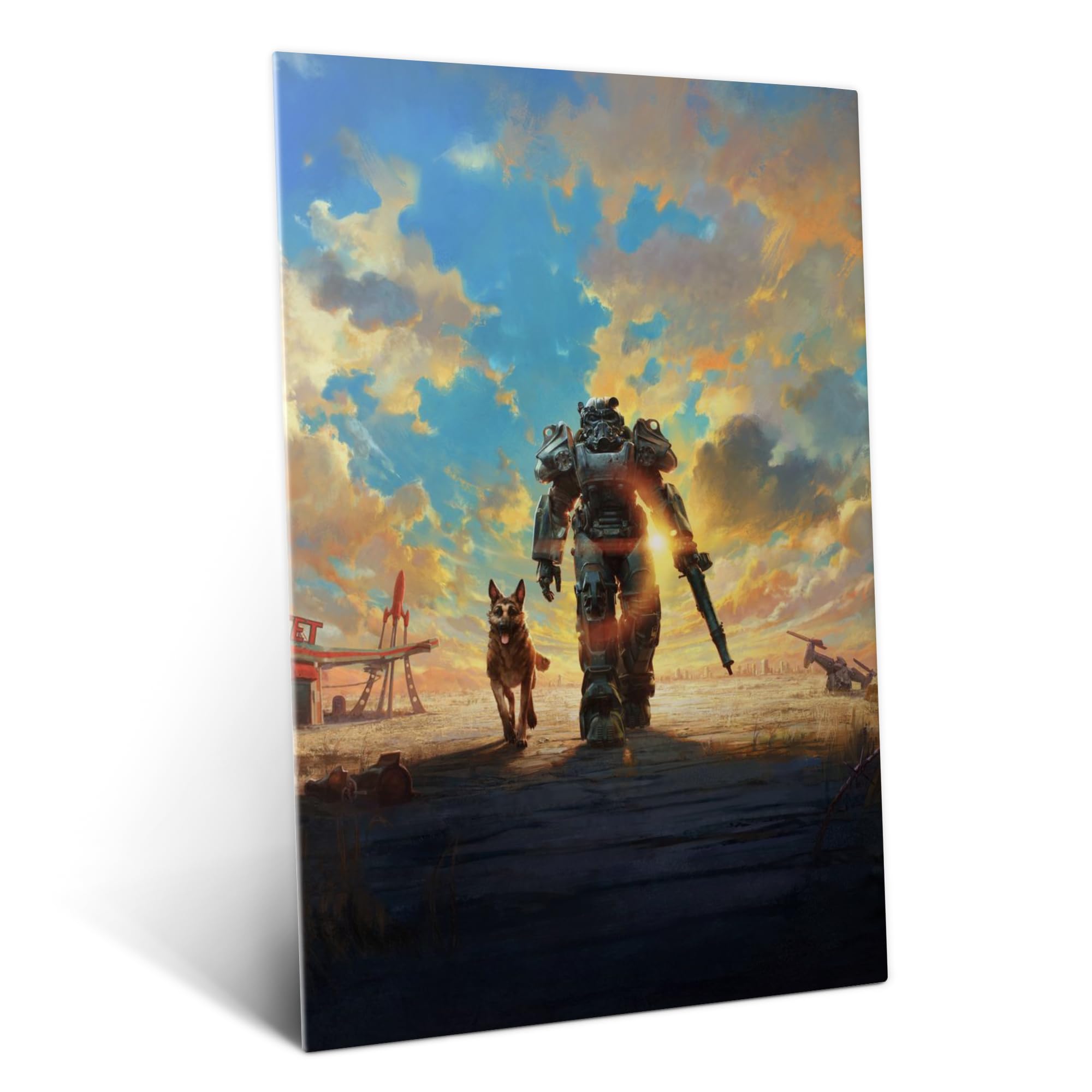 Displate Metall poster Fallout Wasteland Wanderer Größe M | Bild Plakate für Schlafzimmer Dekor, Geschenke. Magnetische Befestigung Wandposter, Wanddeko. Metall Wandkunst.