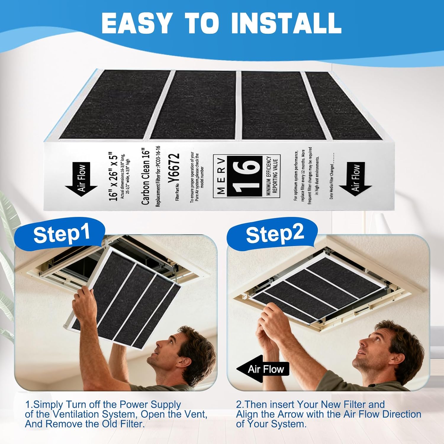 1 Pack X6672 16X25X5 Furnace Filter Compatible with Lennox X6672 and Lennox HCC16-28 Healthy Climate Carbon Clean Home Furnace Filter for HVAC System, Part # HCF16-16, HCF16-10