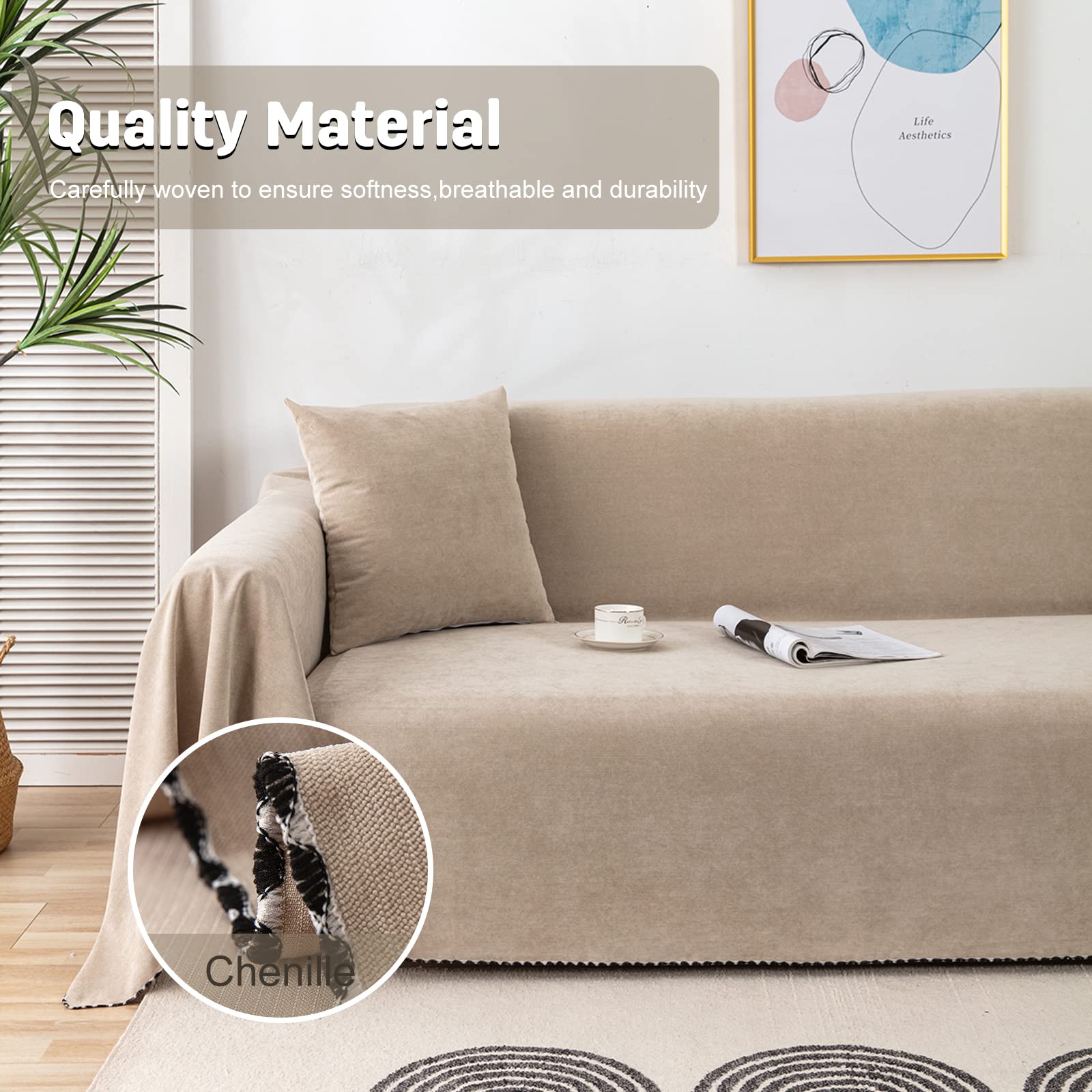 Telo Copridivano Antiscivolo Impermeabile Copritutto Universale Decorativo Per Divani, Copridivano Antigraffio Gatto, Fodera Divano Antimacchia Lavabile 180 * 230cm-Kaki