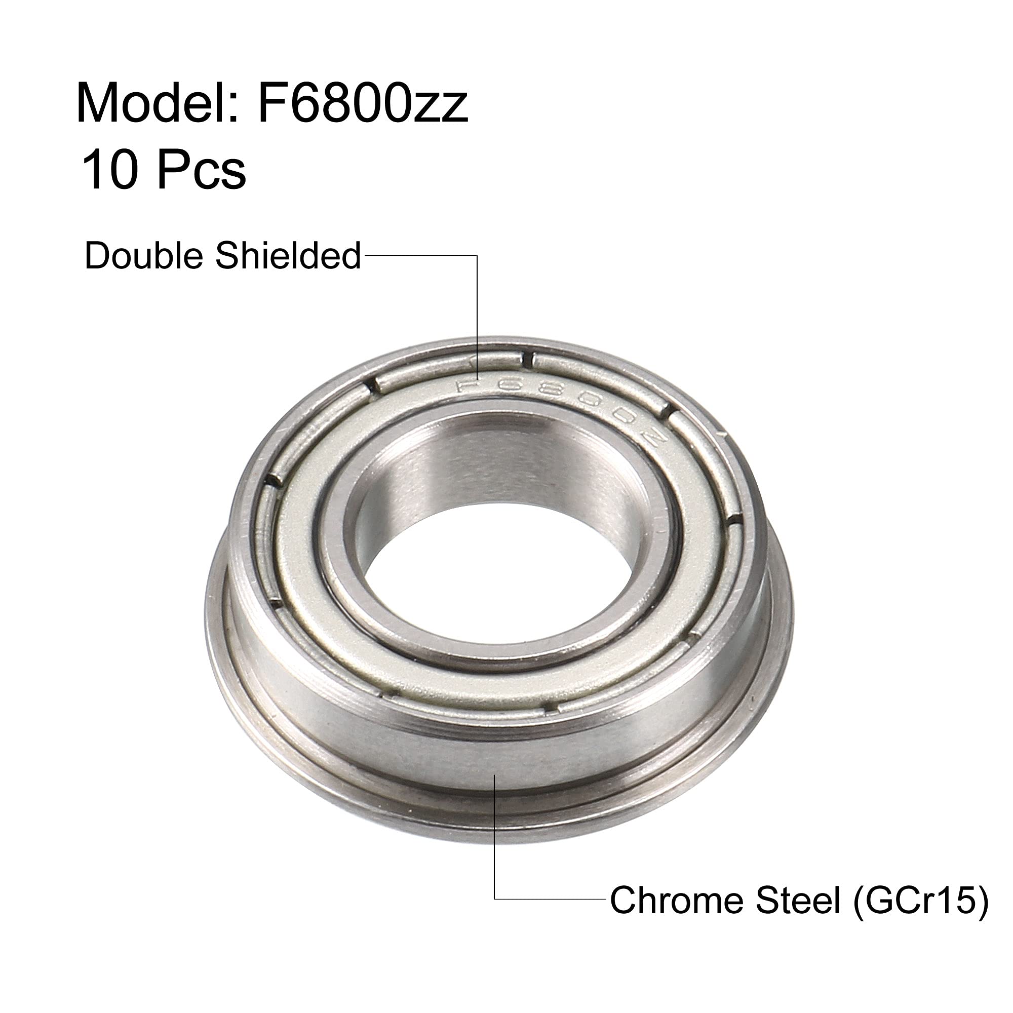 uxcell F6800zz Flanged Ball Bearing 10x19x5mm Double Shielded ABEC