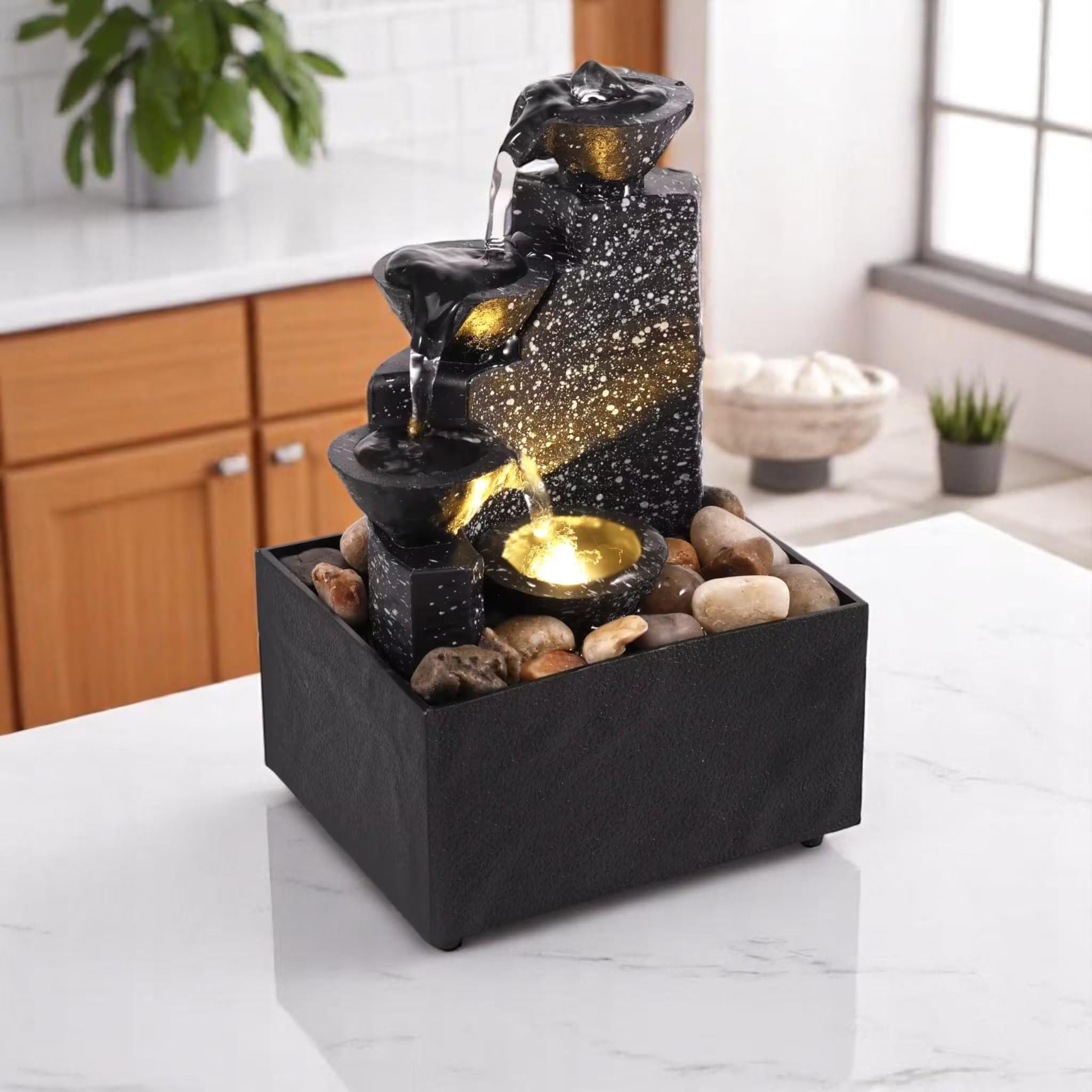 LED Indoor Tabletop Water Fountain with USB Power | Decorative Mini Waterfall Showpiece for Home & Office-image-23
