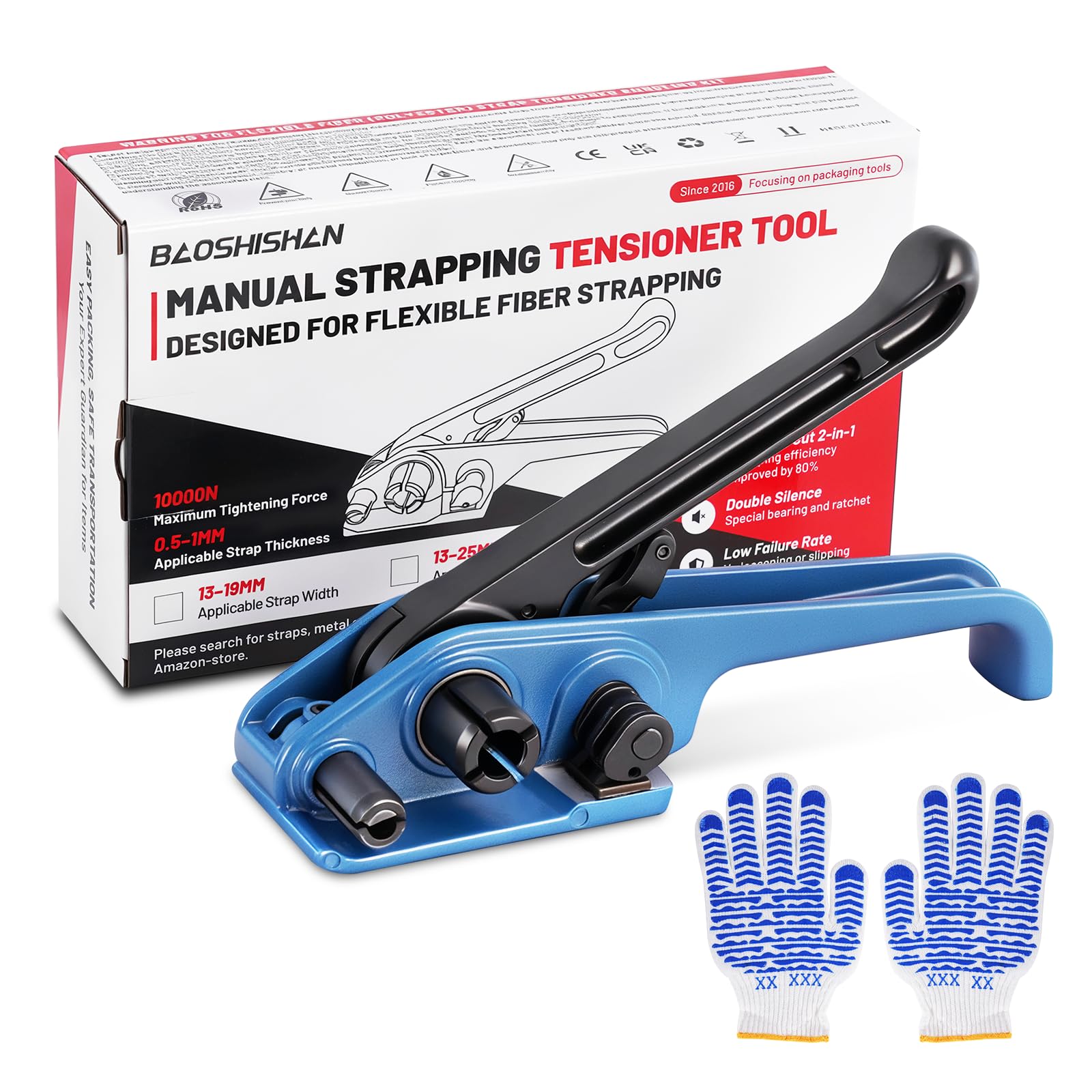 BAOSHISHAN Tenditore per cinghie 13-25 mm, Utensile integrato serraggio e taglio per cinghie in fibra poliestere, Utensile manuale per fasciatura pallet