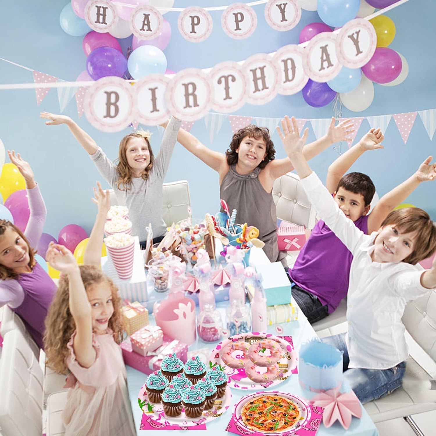 180Pcs Western Cowgirl Birthday Party Decorations My First Rodeo Theme Plates and Napkins Disposable Tableware Set for Wild West Cowgirl Party Decorations,Serve 60 - Image 6