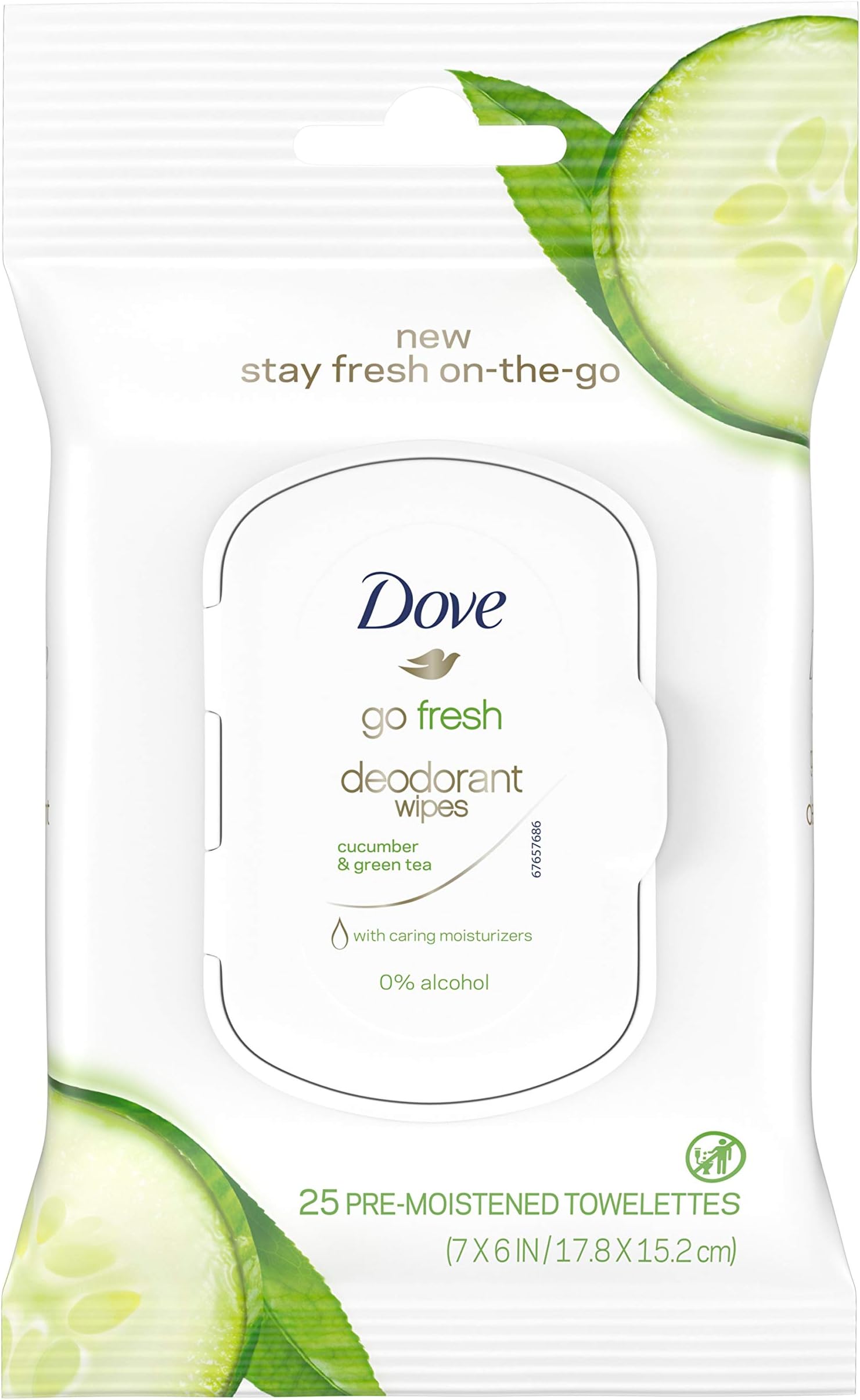 Dove Go Fresh Deodorant Wipes Cucumber & Green Tea, 75 Count, Pack of 3