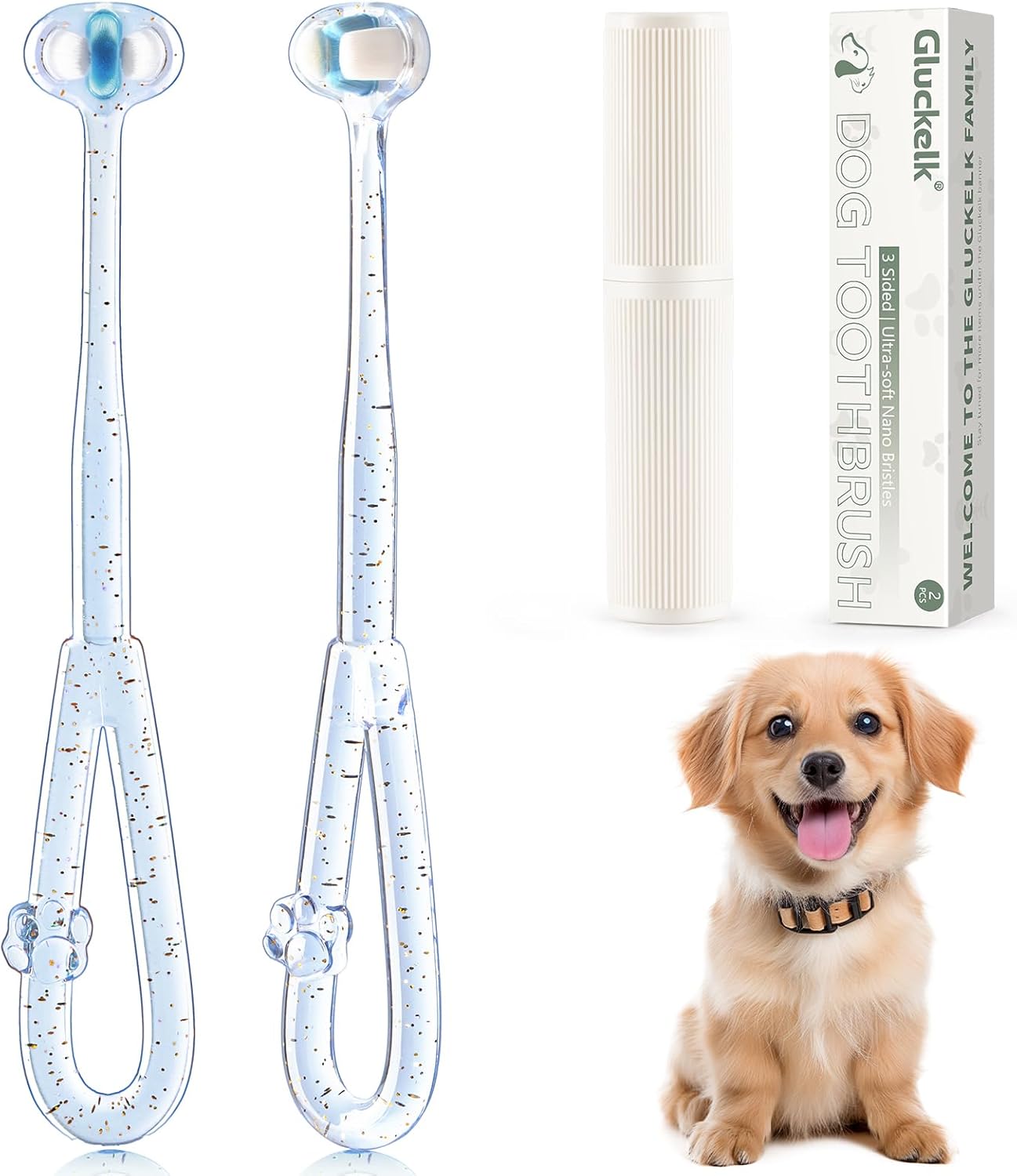 Gluckelk 3Sided Dog Toothbrush, Pet Toothbrushes, Pet