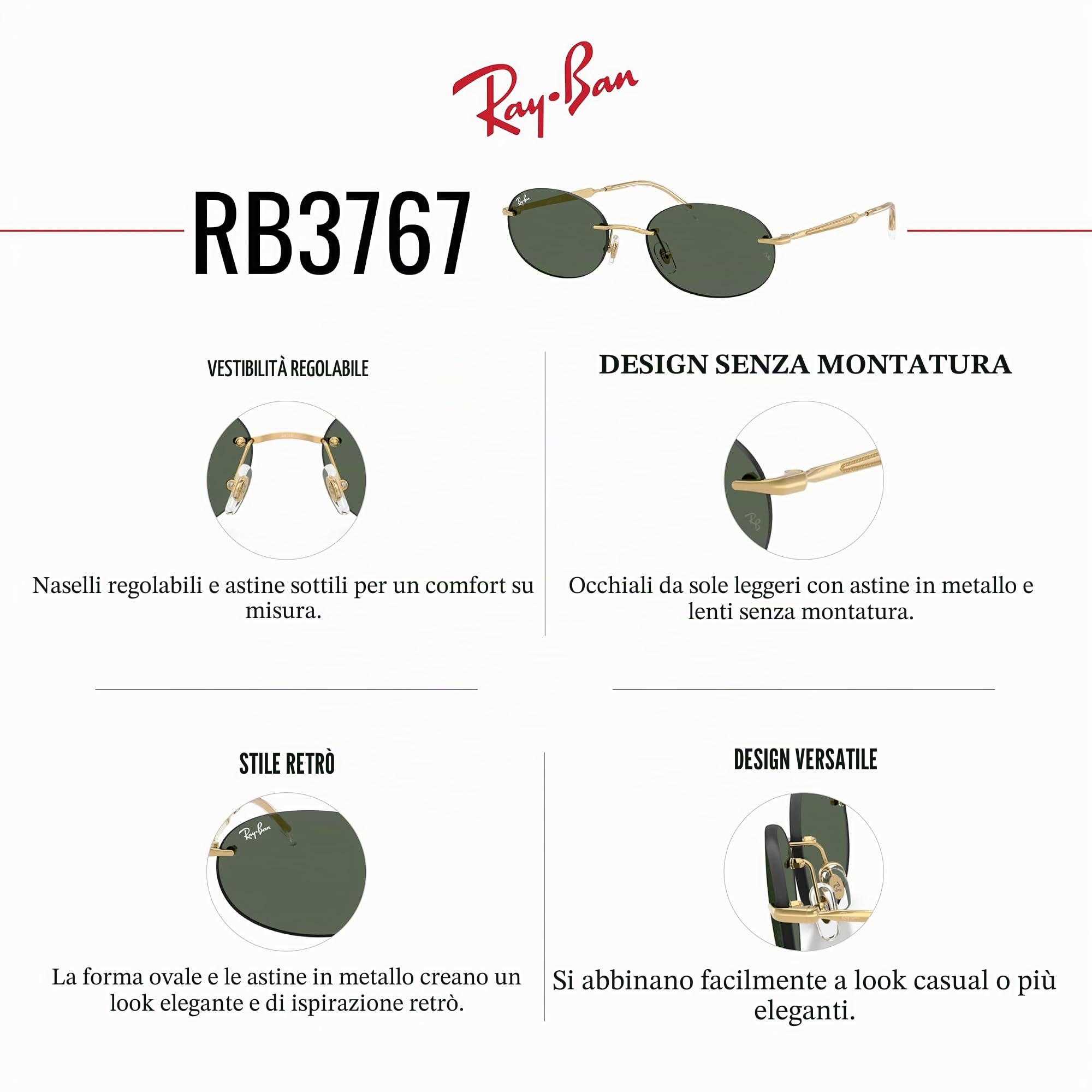 Ray-Ban Occhiali da sole ovali Rb3767