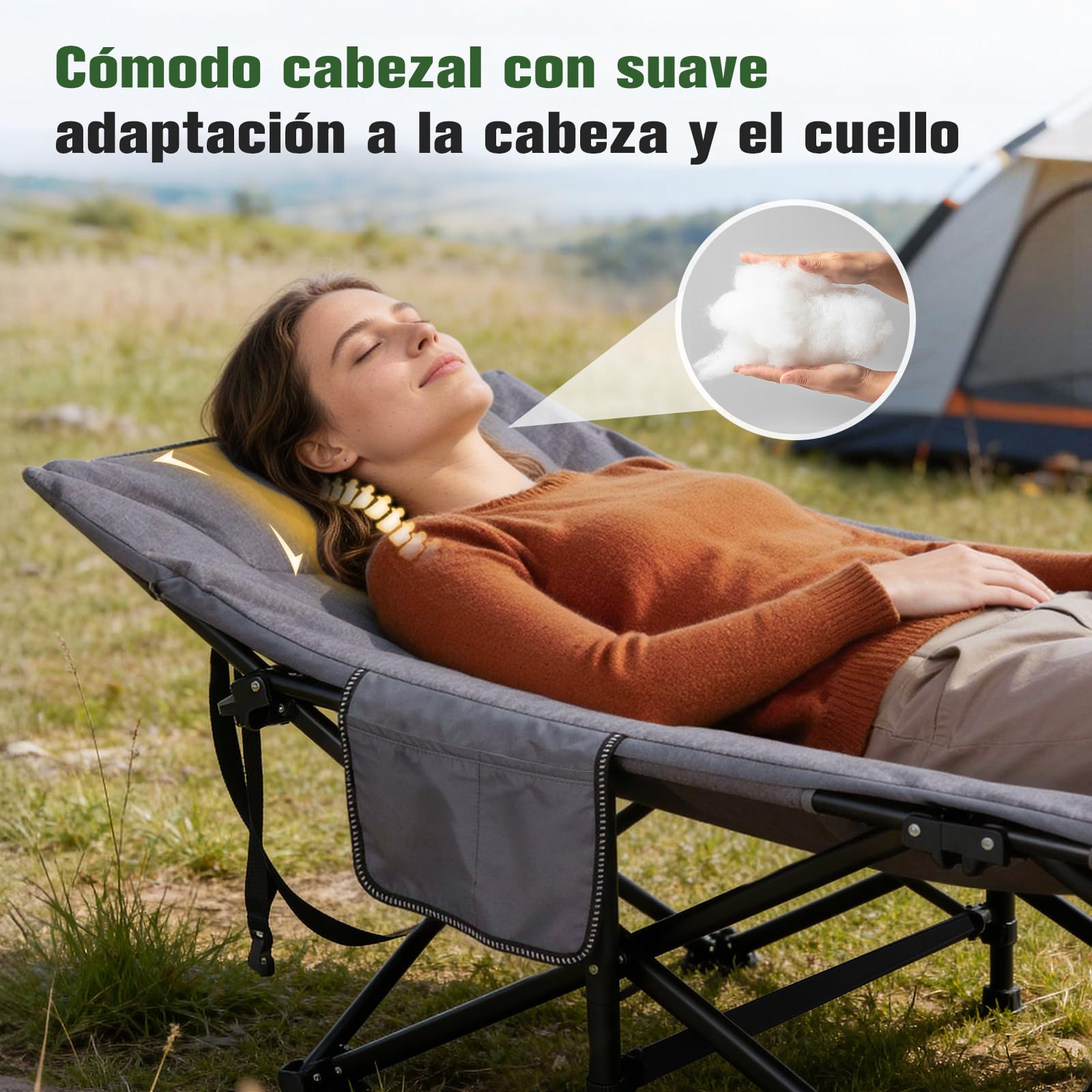 Sekey Cama de Camping Plegable con Acolchado y Bolsillo Lateral, hasta 190 x 71 x 36 cm, Superficie de Descanso Muy Ancha, Tumbona de Camping para Exterior e Interior, Ideal para jardín, Camping