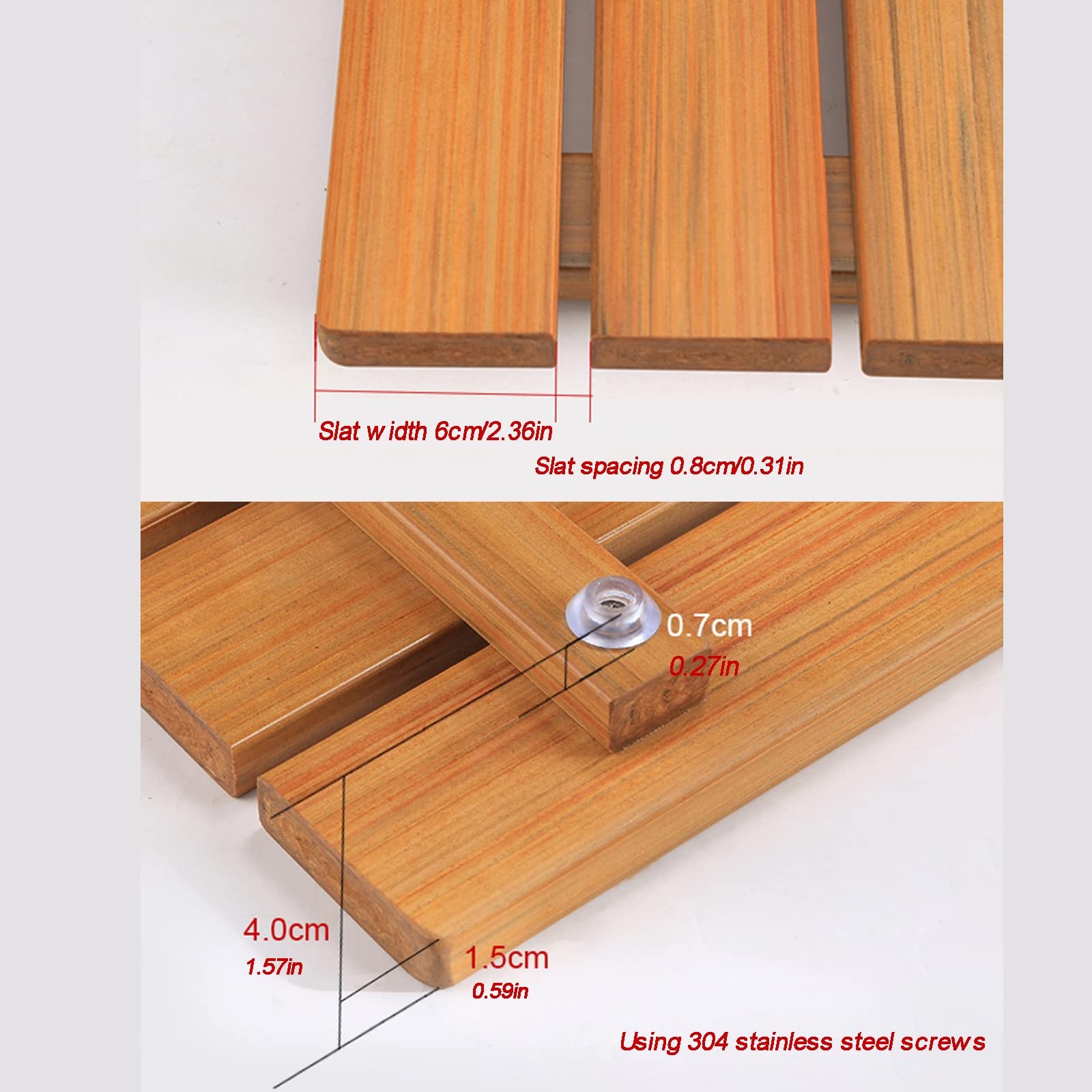Pedana Doccia in Legno,Tappetino da Bagno in bambù per Bagno - Tappetino da Bagno in Legno per Sauna, Piscina All'aperto E Campeggio, Personalizzabile,80x80cm/31x31in