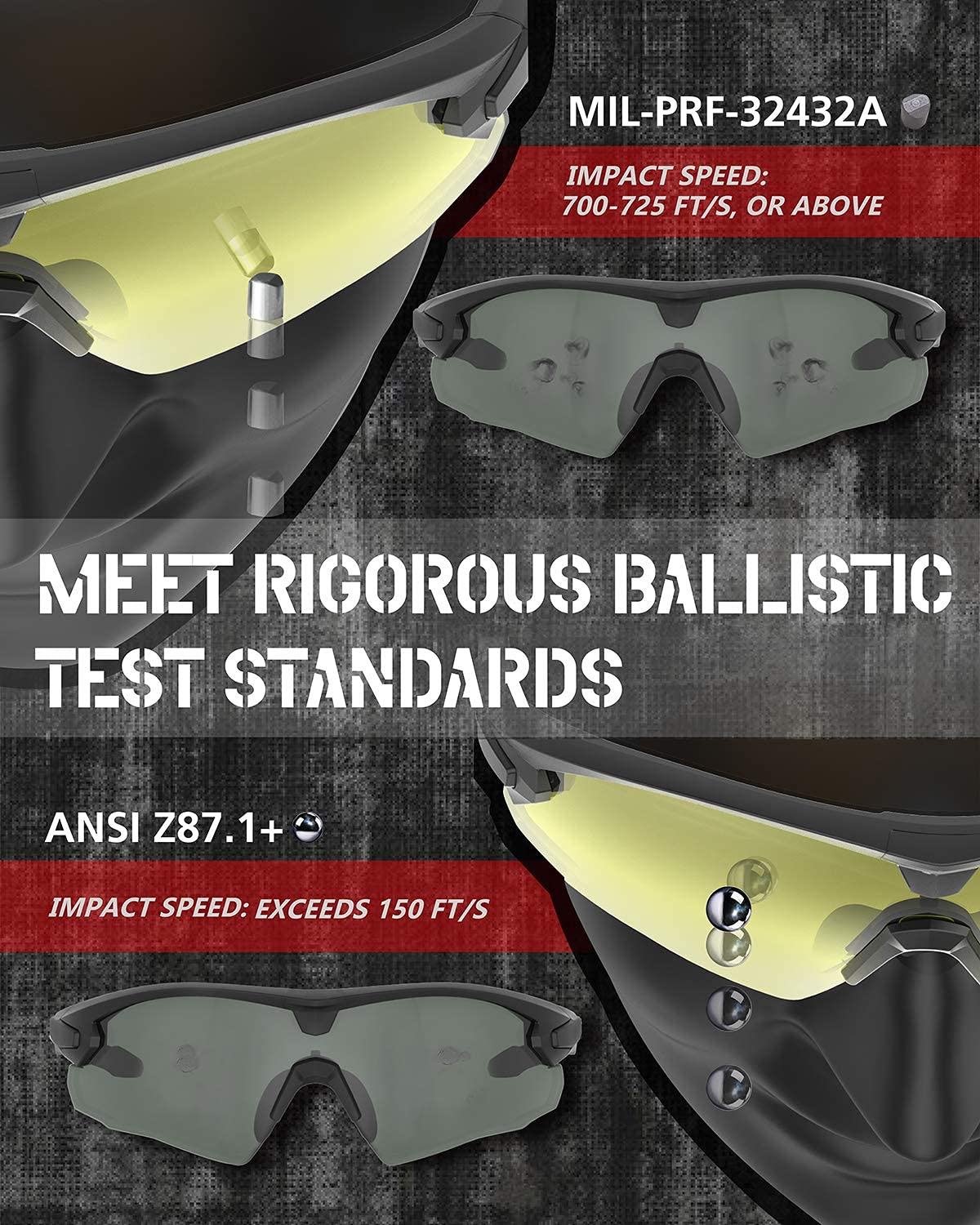 HTS HUNTERSKY Gafas de seguridad de tiro para hombre, airsoft, caza, equitación, antivaho, grado militar, balístico, táctico, gama Pro
