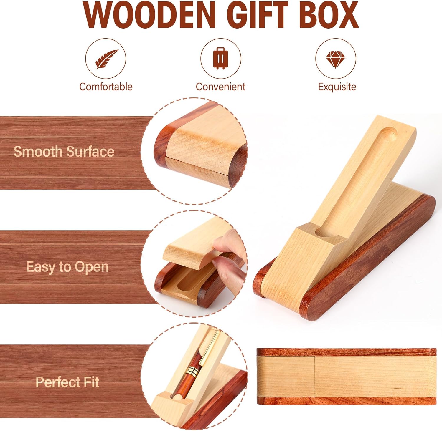 Zhanmai 3 Sets Wooden Ballpoint Pen Sets for Men Gift with Business Pen Case Display, Appreciation Gifts for Men Christmas Birthday Employee Office Supplies, Thank You Gifts for Dad Father