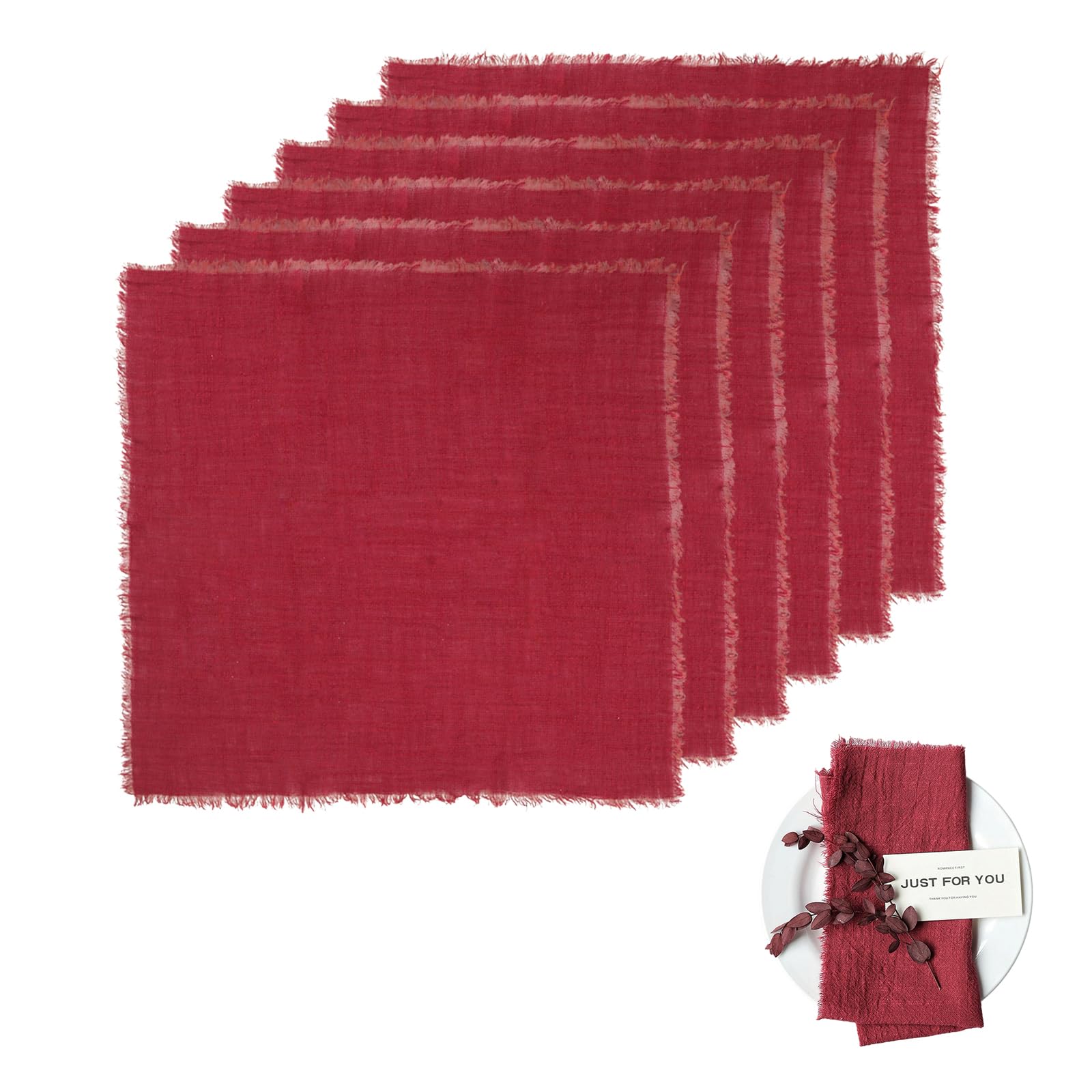 6 PCS Cloth Napkins 42 X 42cm Dinner Table Cotton Napkins Cotton Meal Mat With Fringe Versatile Square Rustic Fringe Napkins for Dinner, Wedding and Parties (Burgundy) โ image 1