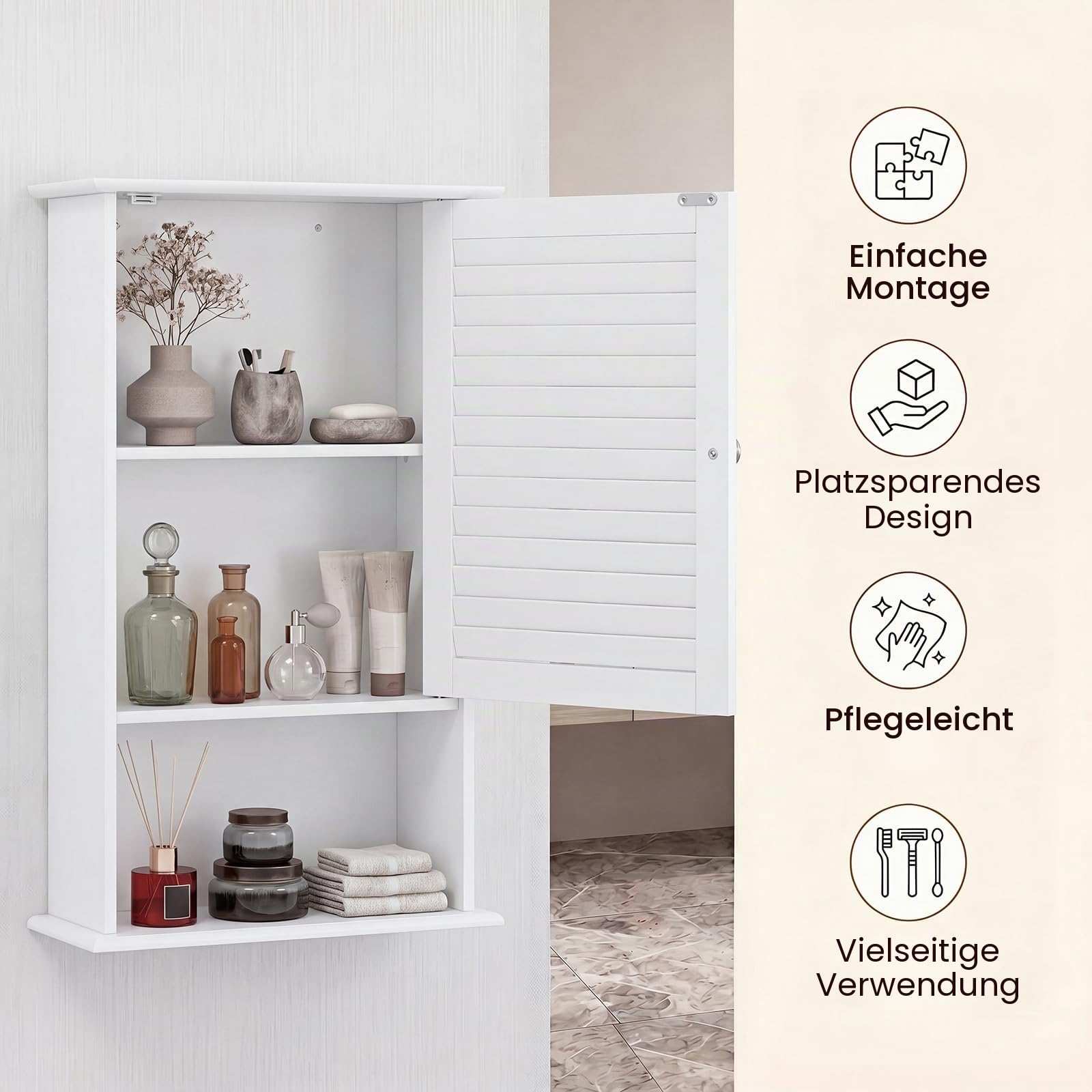 LIFEZEAL Hängeschrank Badezimmerschrank, Wandschrank mit Tür & Verstellbarer Ablage, Wandschrank Badschrank wandmontage, Küchenschrank Medizinschrank, 42 x 17 x 70 cm