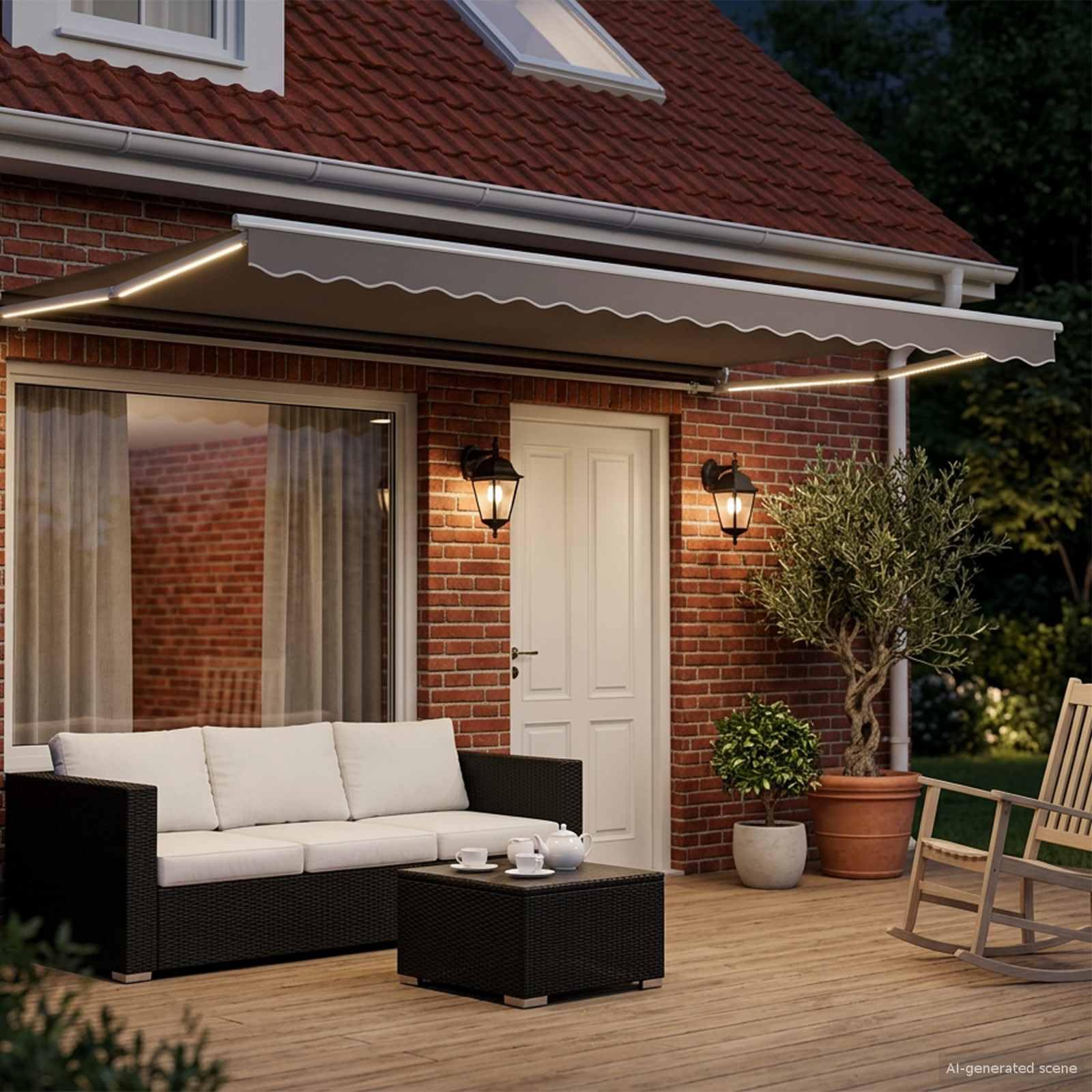 Cadre de Store Banne Électrique avec LED Solaires, Blanc, 4 x 2 m