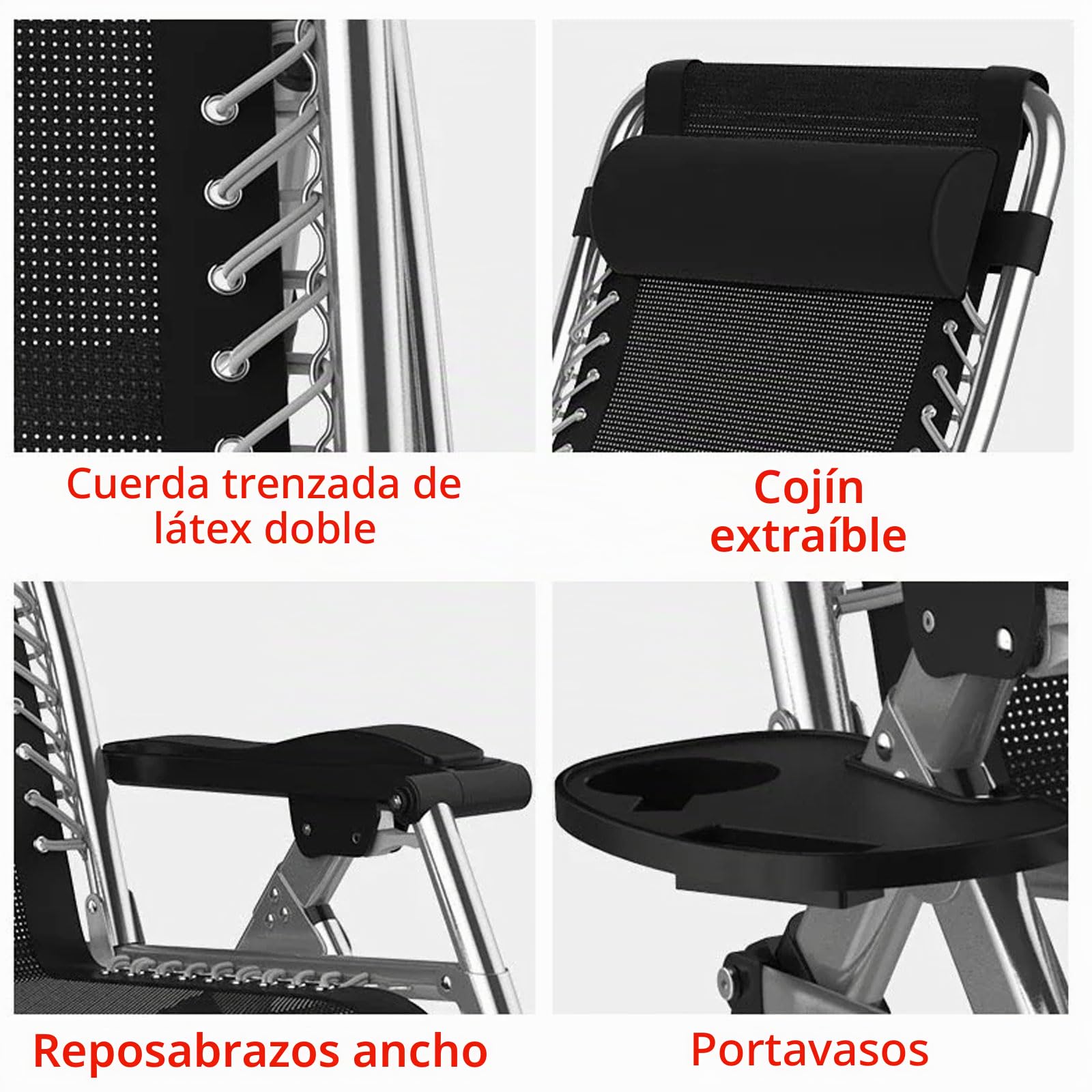 Tumbona Plegable Reclinable para Jardín y Playa, Tumbonas de Exterior con Respaldo Ajustable, Silla Gravedad Cero Acolchada para Camping y Piscina, Sun Lounger y de Terraza Exterior (Plateada, 83cm)