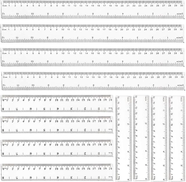12 PCS Plastic Ruler Set, Clear Ruler Transparent Straight Ruler Shatter Resistant Ruler Shatterproof Ruler 6 8 12 Inches(15 20 30cm) Measuring Ruler Tool for Student School Office Teaching Ruler