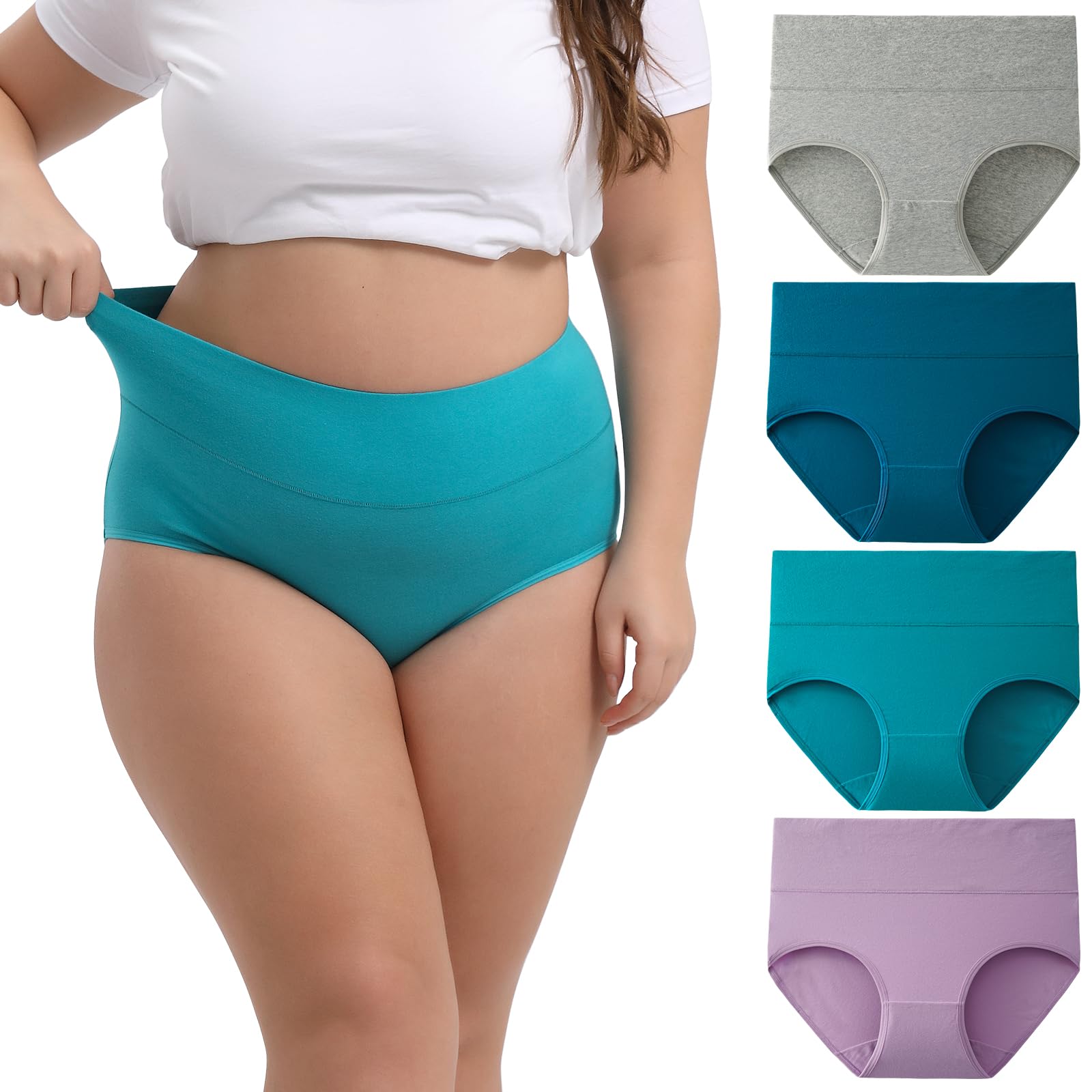 INNERSY Women's Plus Size XL-5XL Full Coverage Underwear High Waisted Cotton Panties 4-Pack
