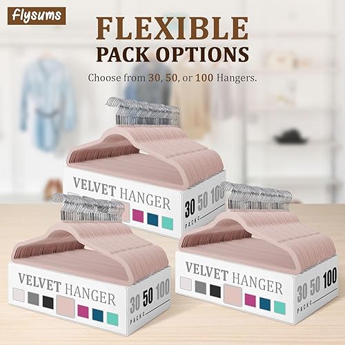 Miniatura 7 de Paquete de 50 perchas de terciopelo de alta calidad, perchas rosas resistentes para abrigos, pantalones y ropa de vestir, juego de perchas