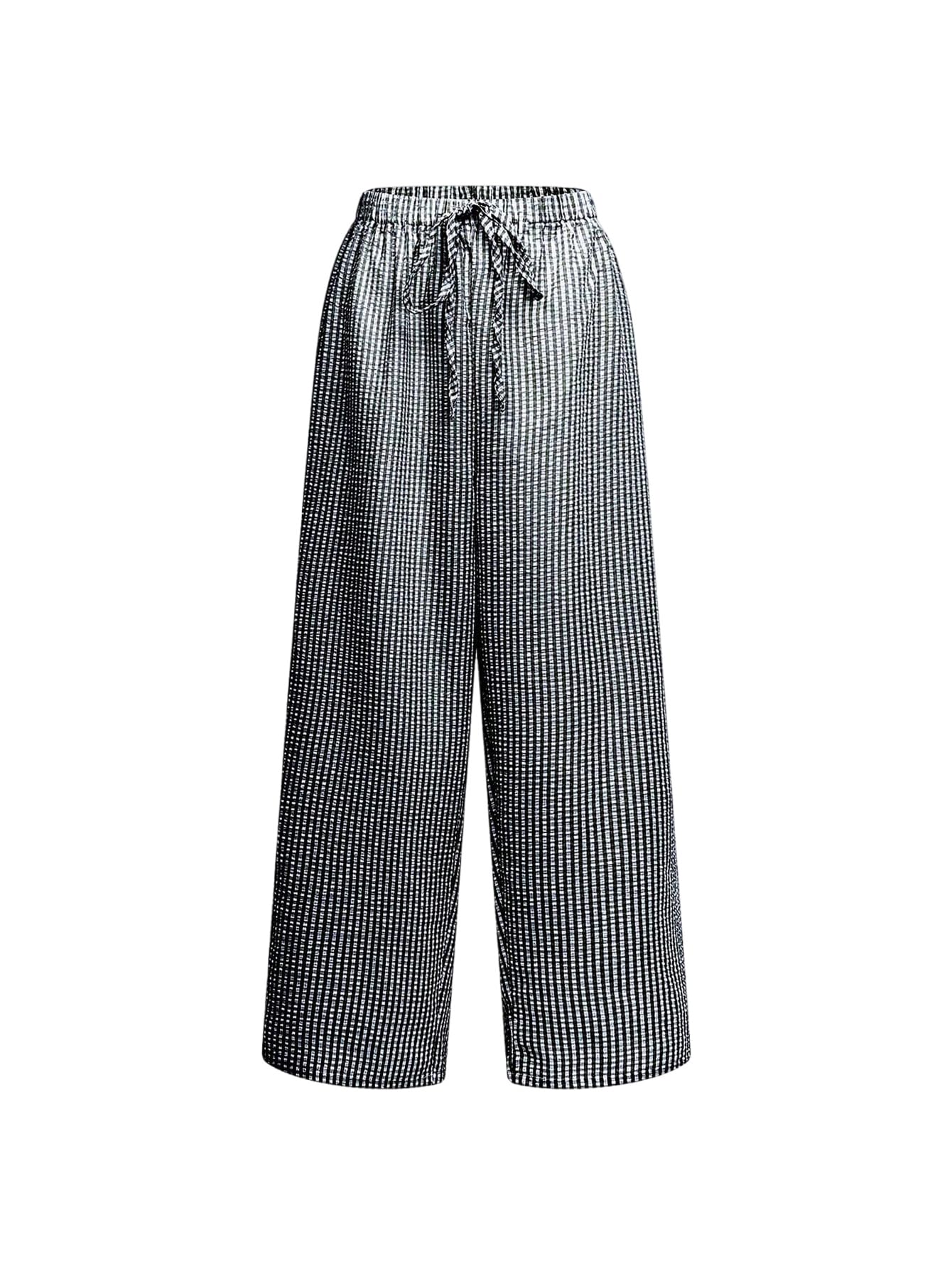 SOLY HUX Womens Plaid Gingham Pants Elastic Waist Wide Leg Baggy Pants Casual Trousers