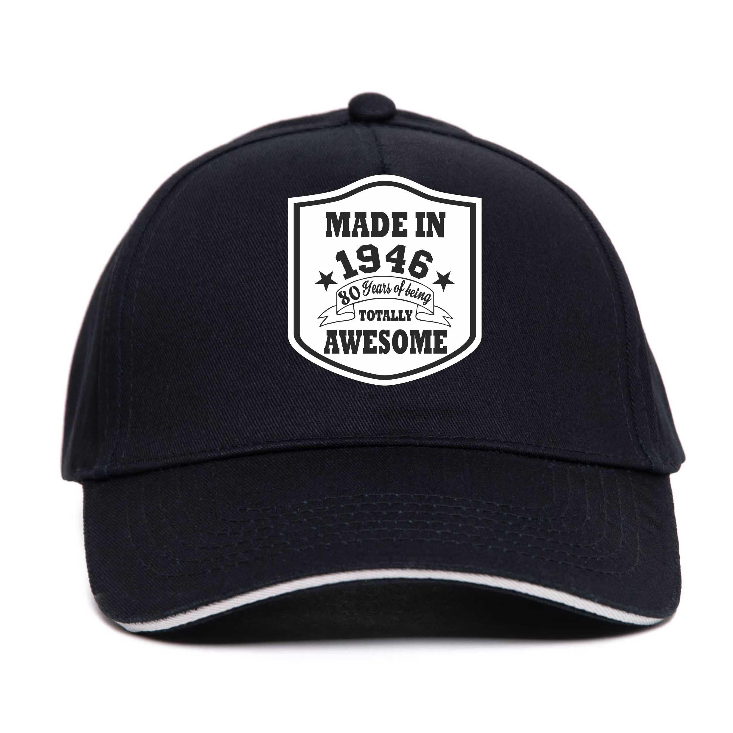 Print4U Made in 1946 80th Birthday Baseball Cap 80 Year Old Gift Men & Ladies Black