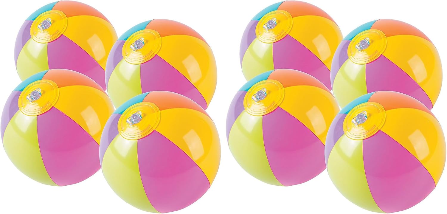Fun Express Bright Mini Beach Balls, 5 inch - Bulk Set of 12 - Summer Pool and BeachToys, Party Favors and Handouts